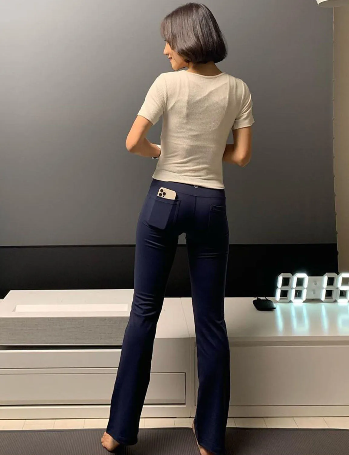 29" 31" 33" 35" 37"  Back Pockets Bootcut Leggings darknavy ins_Jogging