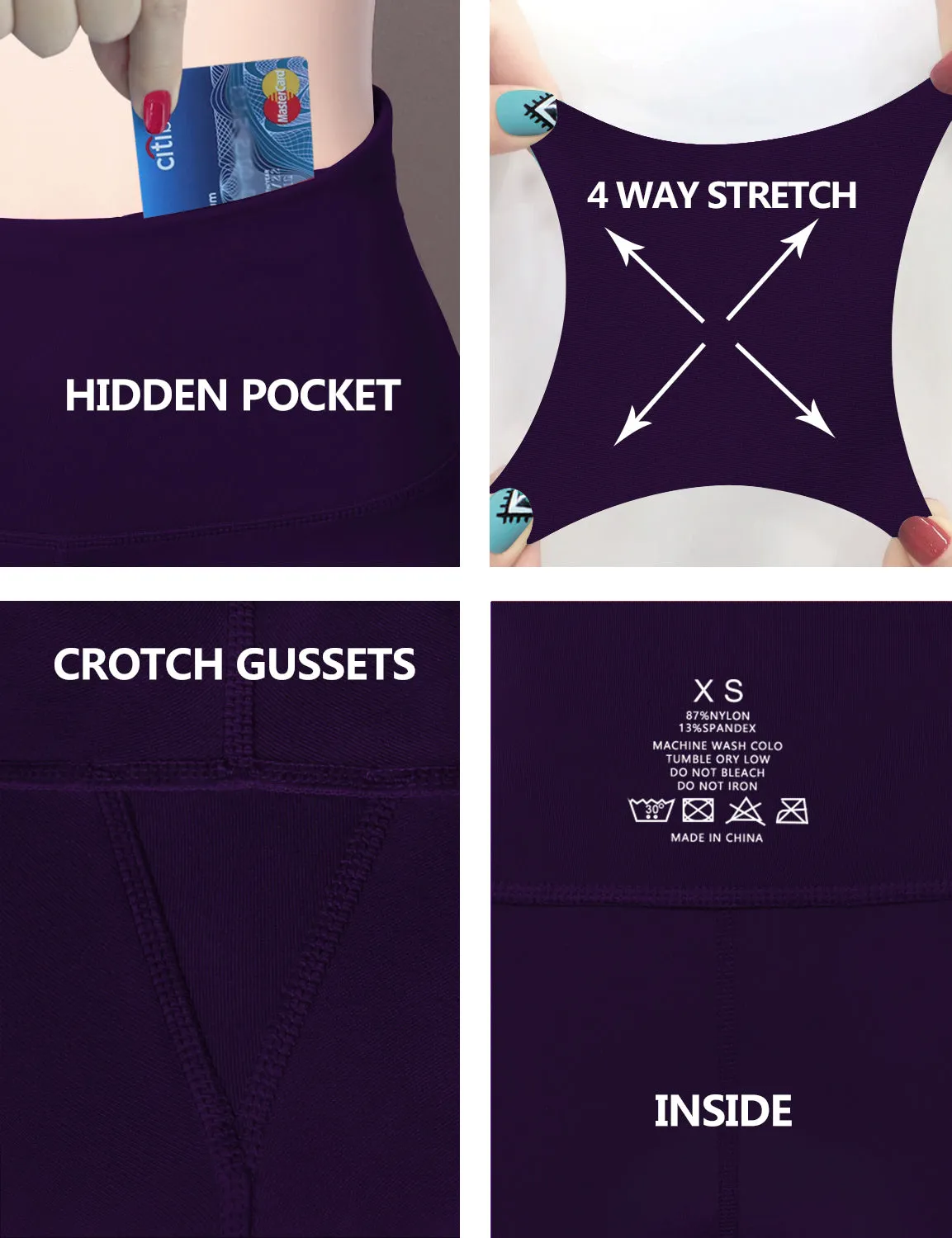 29" 31" 33" 35" 37"  Back Pockets Bootcut Leggings darkpurple_yogastudio