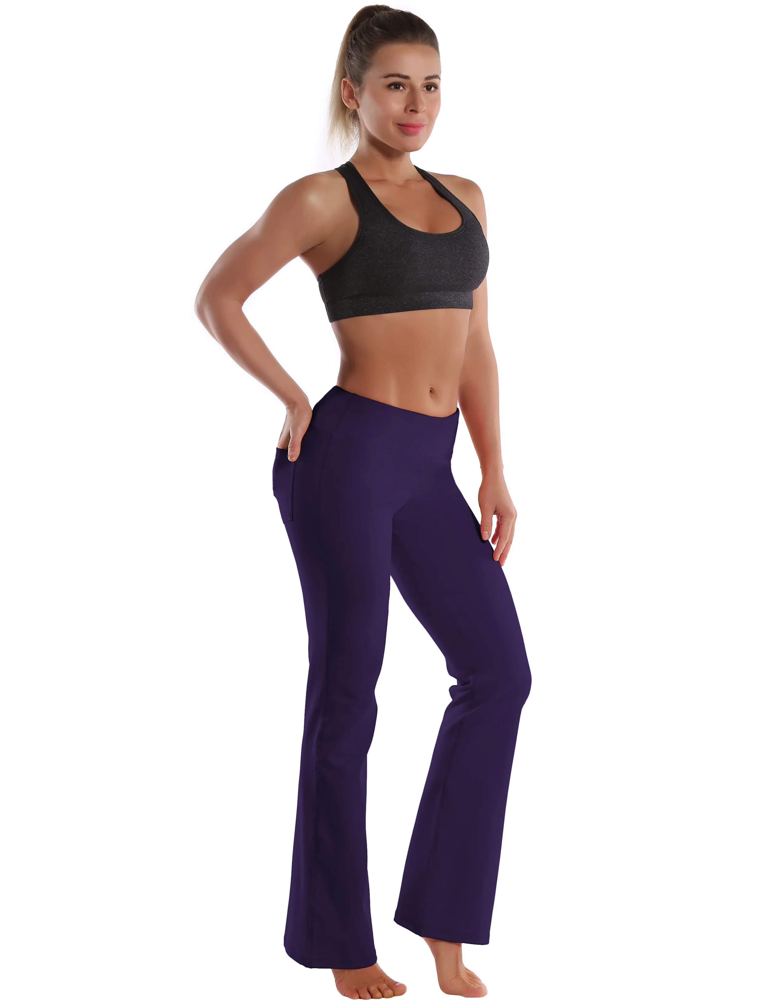 29" 31" 33" 35" 37"  Back Pockets Bootcut Leggings darkpurple_yogastudio