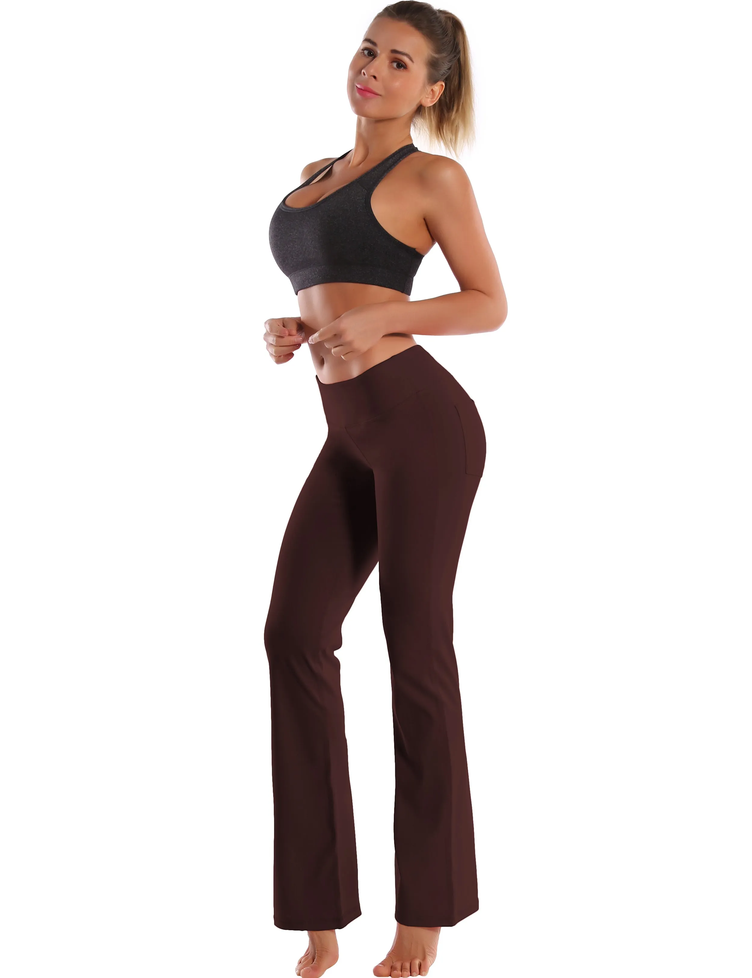 29" 31" 33" 35" 37"  Back Pockets Bootcut Leggings mahoganymaroon_Plus Size