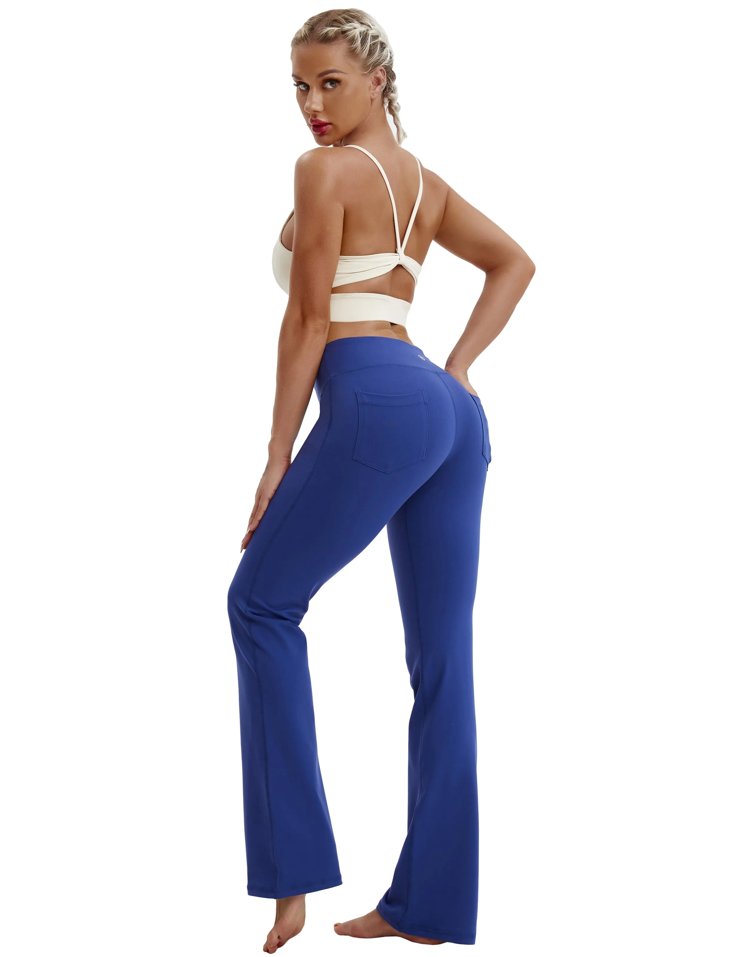 29" 31" 33" 35" 37"  Back Pockets Bootcut Leggings navy_yogastudio