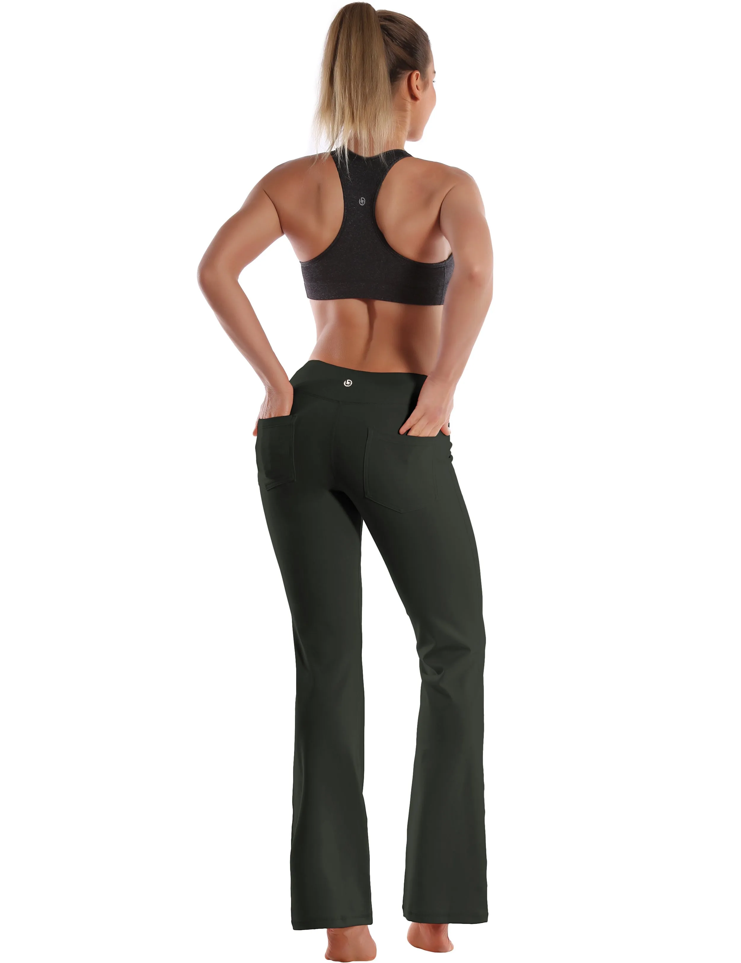 29" 31" 33" 35" 37"  Back Pockets Bootcut Leggings olivegray_Plus Size