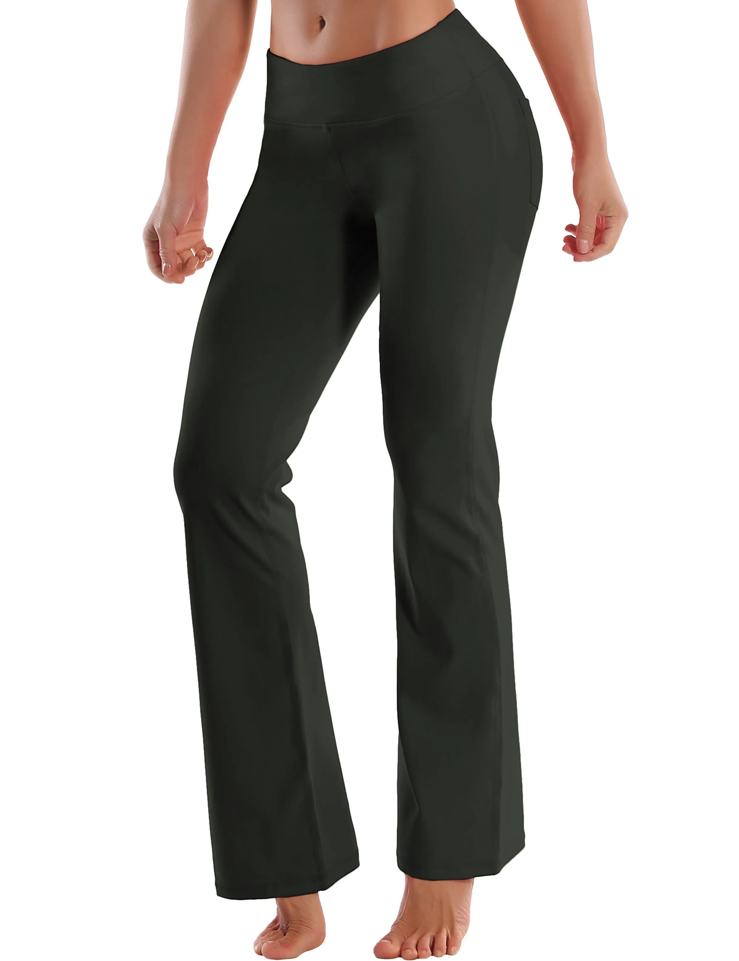 29" 31" 33" 35" 37"  Back Pockets Bootcut Leggings olivegray_Plus Size