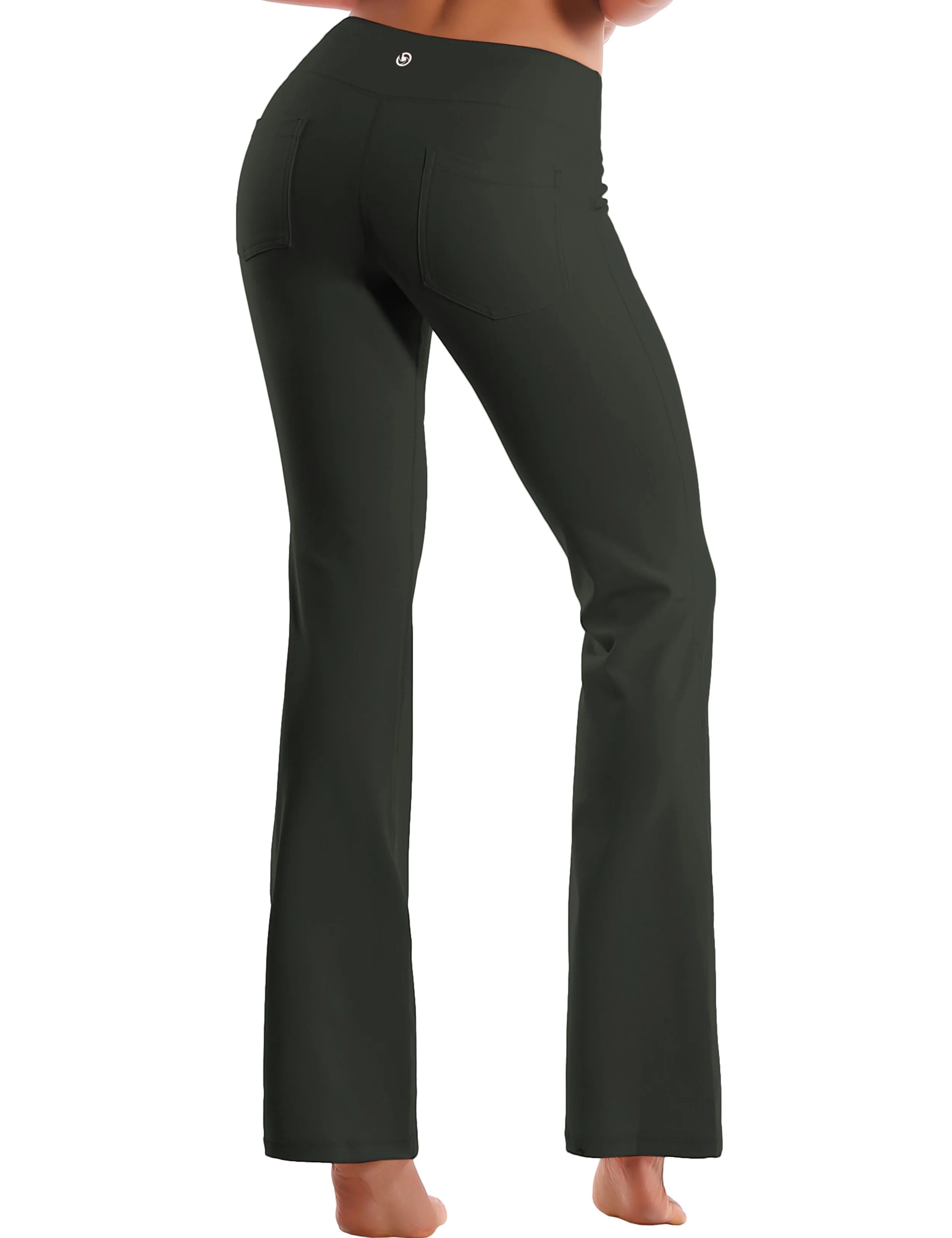 29" 31" 33" 35" 37"  Back Pockets Bootcut Leggings olivegray_yogastudio