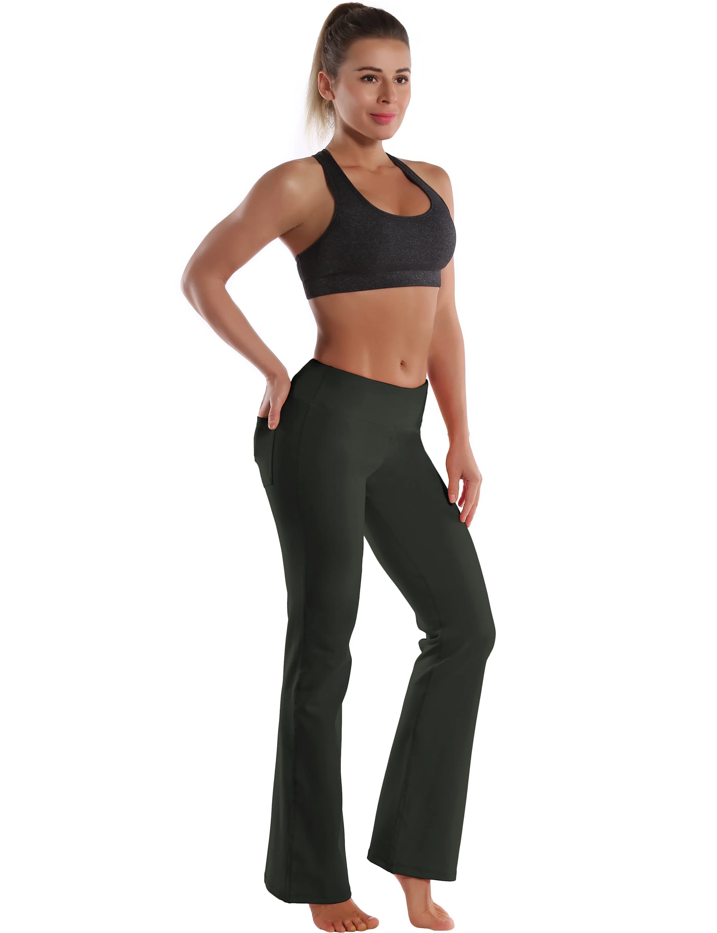 29" 31" 33" 35" 37"  Back Pockets Bootcut Leggings olivegray_yogastudio