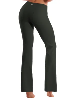 29" 31" 33" 35" 37"  Back Pockets Bootcut Leggings olivegray_yogastudio