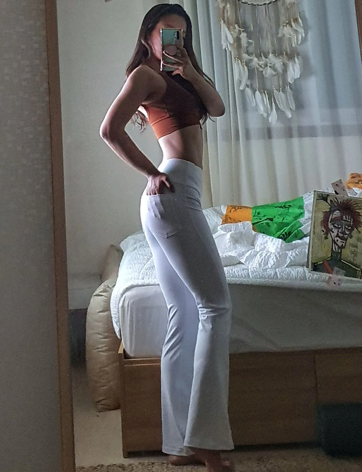 29" 31" 33" 35" 37"  Back Pockets Bootcut Leggings White ins_Jogging