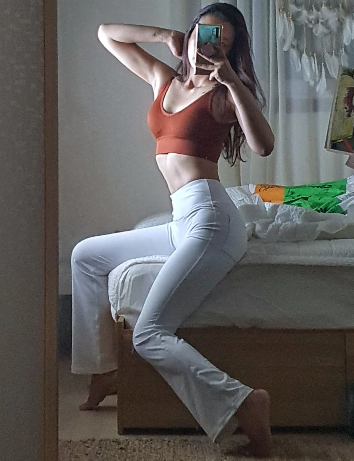 29" 31" 33" 35" 37"  Back Pockets Bootcut Leggings White ins_Jogging