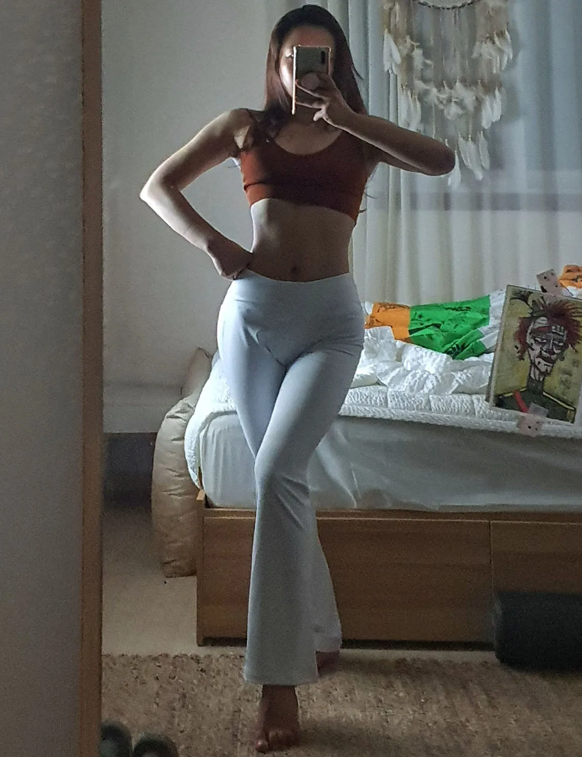 29" 31" 33" 35" 37"  Back Pockets Bootcut Leggings White ins_Jogging