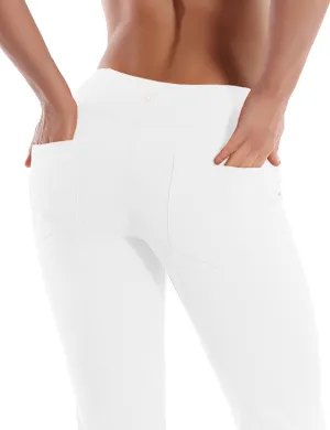 29" 31" 33" 35" 37"  Back Pockets Bootcut Leggings White_yogastudio