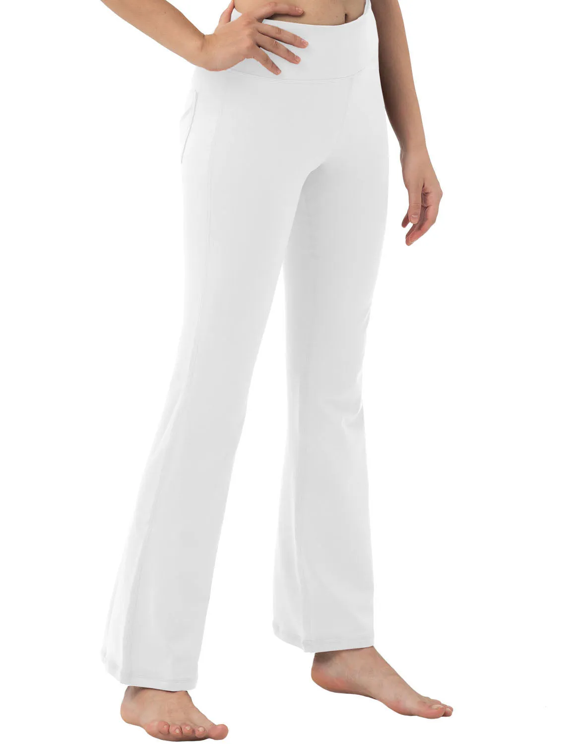 29" 31" 33" 35" 37"  Back Pockets Bootcut Leggings White_yogastudio