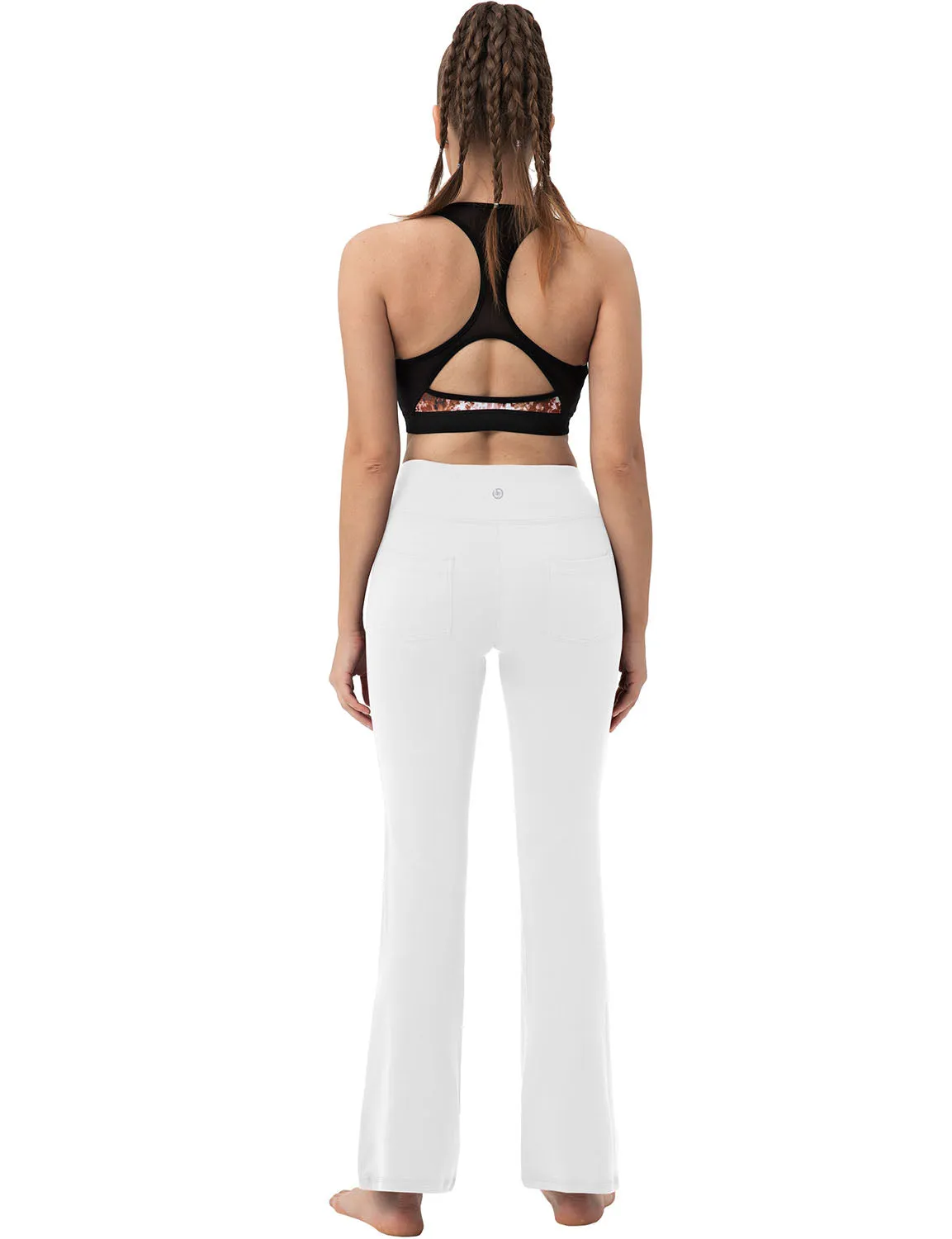 29" 31" 33" 35" 37"  Back Pockets Bootcut Leggings White_yogastudio