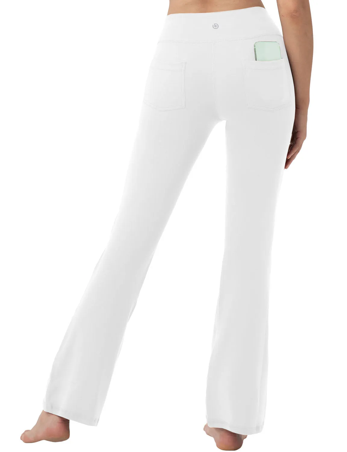 29" 31" 33" 35" 37"  Back Pockets Bootcut Leggings White_yogastudio