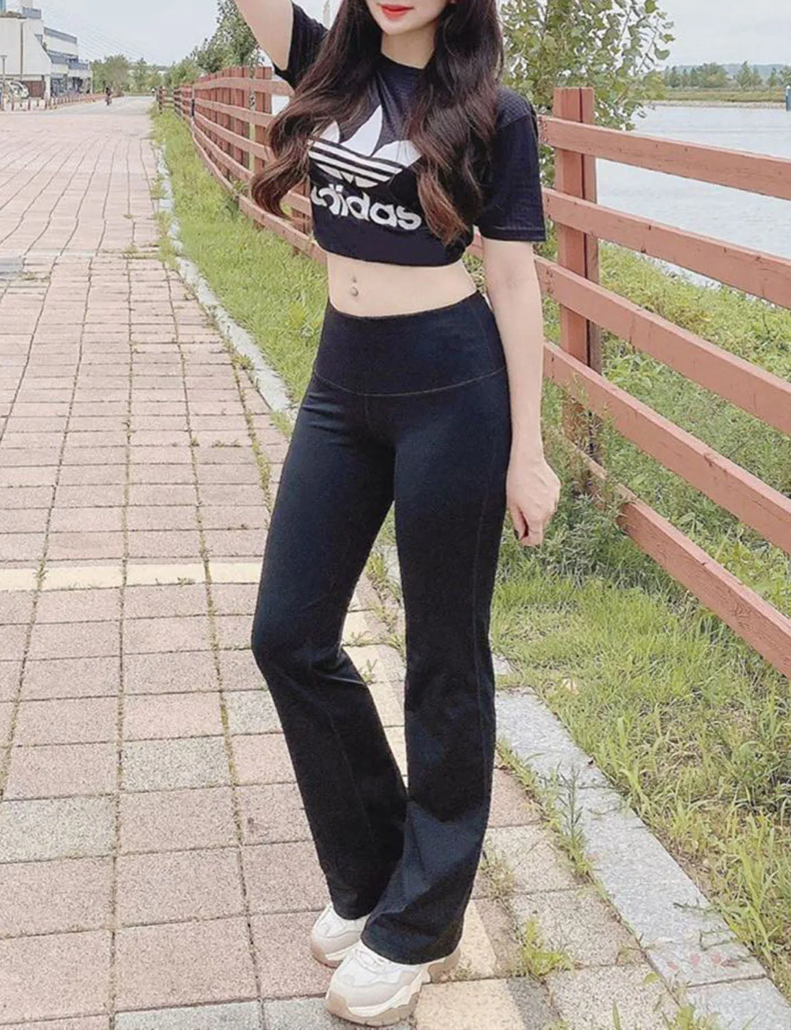 29" 31" 33" 35" 37" High Waist Bootcut Leggings Black ins_Pilates