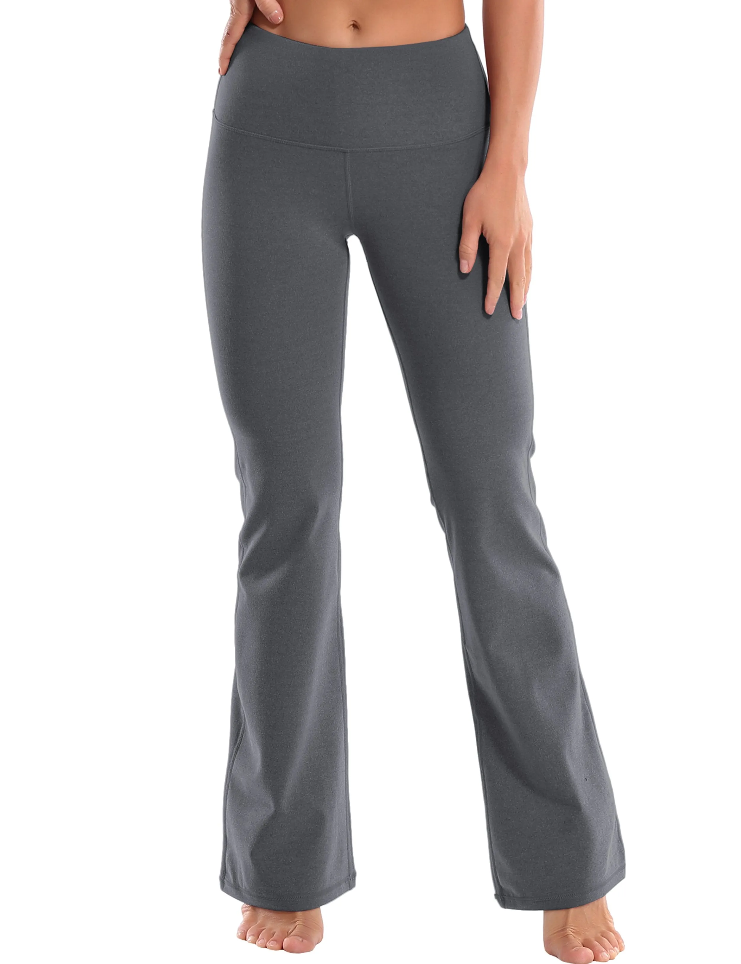 29" 31" 33" 35" 37" High Waist Bootcut Leggings heathercharcoal ins_Plus Size
