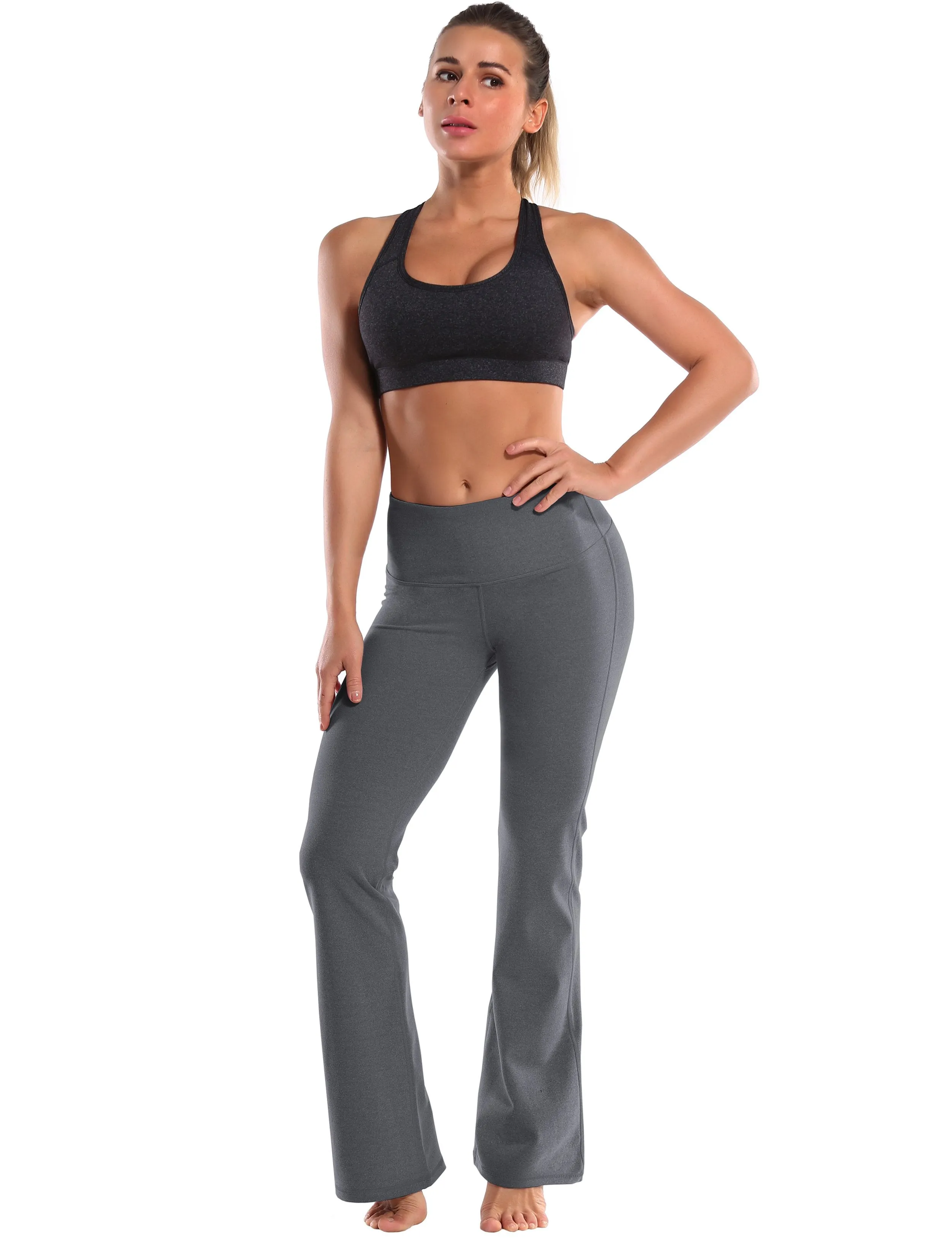29" 31" 33" 35" 37" High Waist Bootcut Leggings heathercharcoal ins_Plus Size