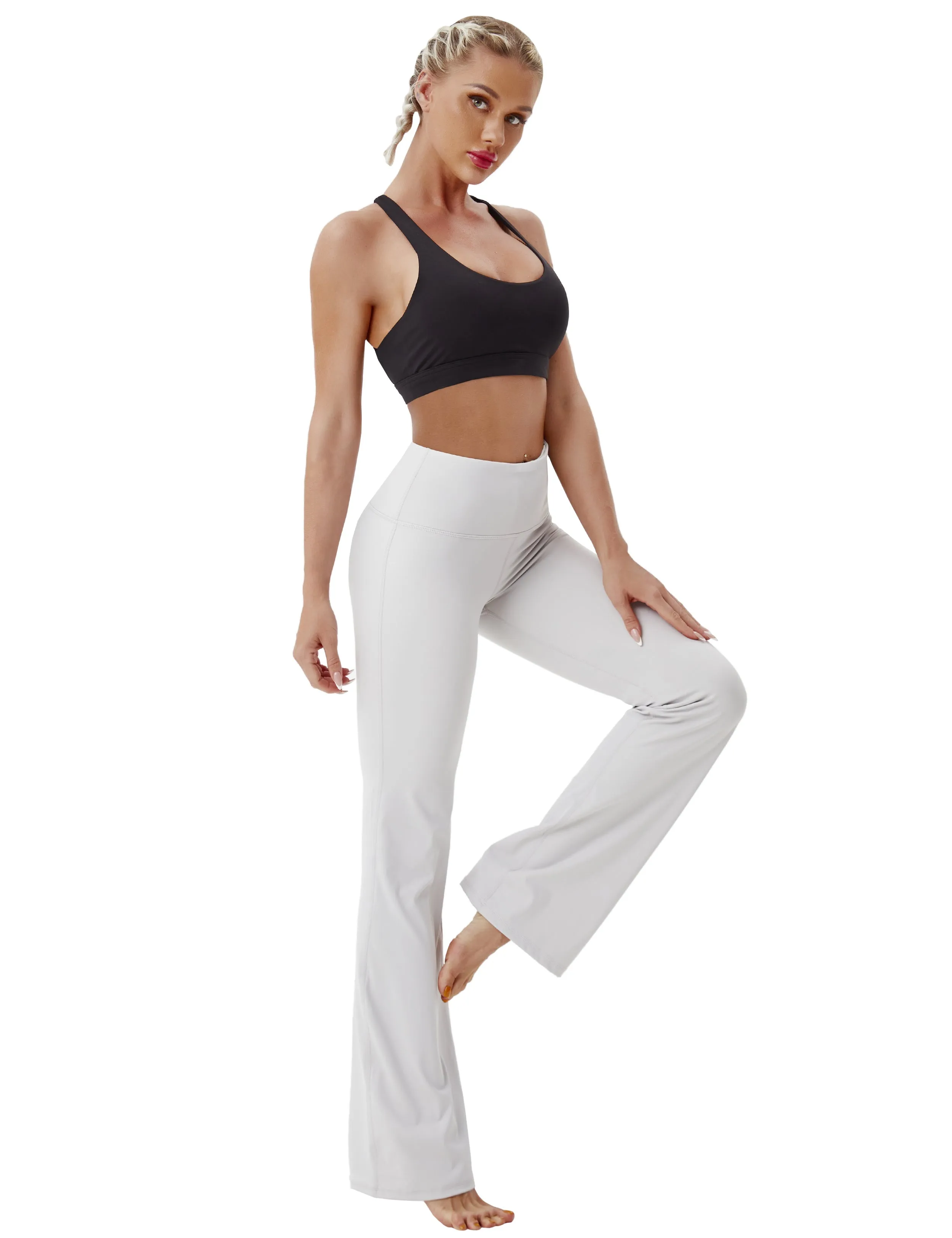 29" 31" 33" 35" 37" High Waist Bootcut Leggings Lightgray_Plus Size