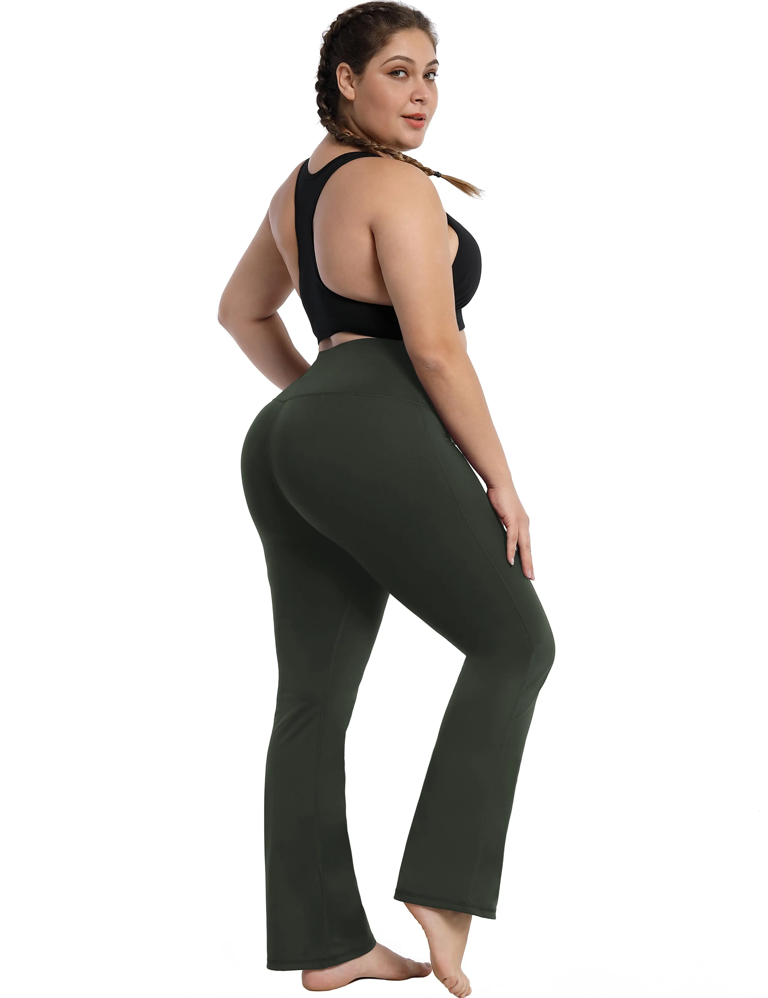 29" 31" 33" 35" 37" High Waist Bootcut Leggings Olivegray_Plus Size
