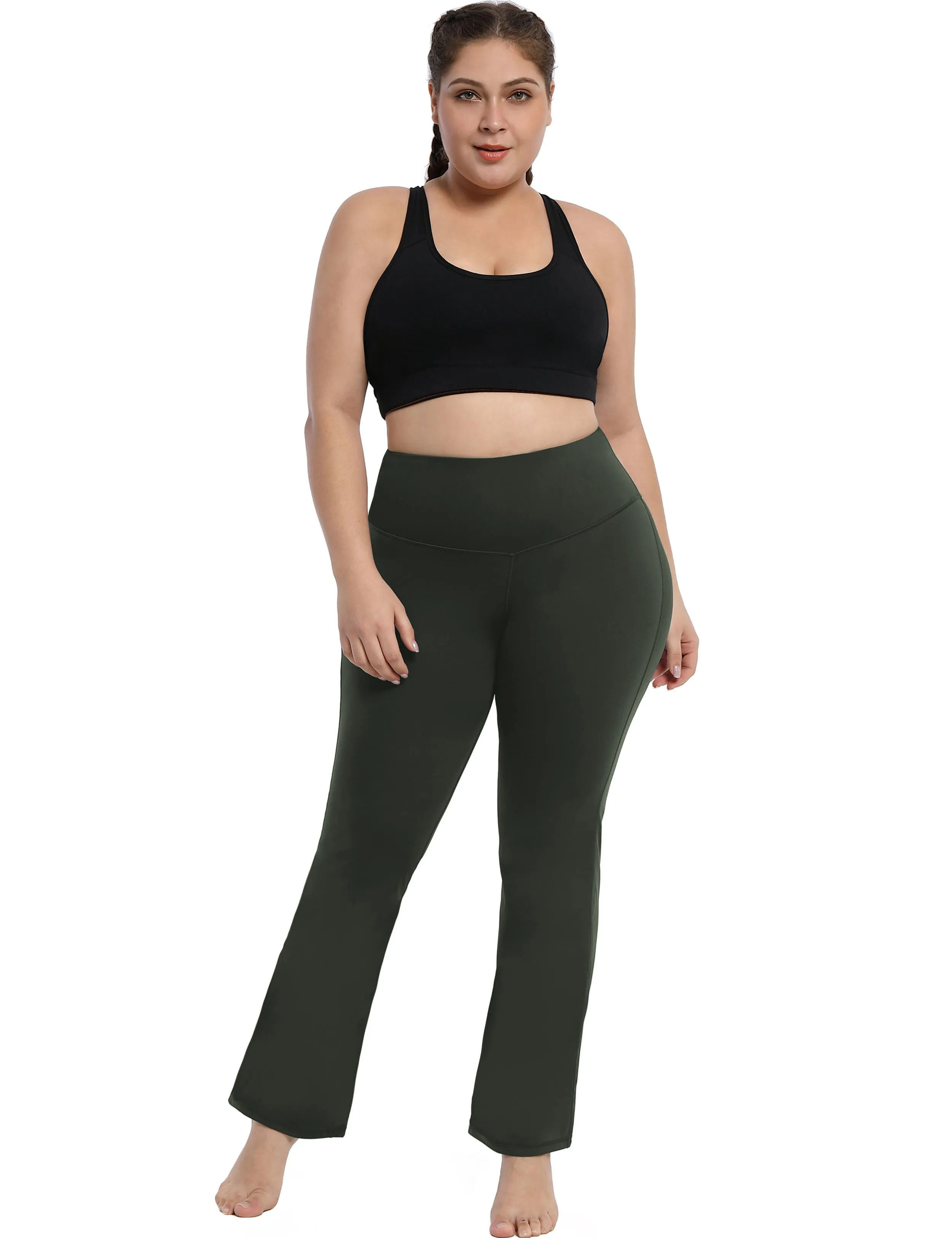 29" 31" 33" 35" 37" High Waist Bootcut Leggings Olivegray_Plus Size