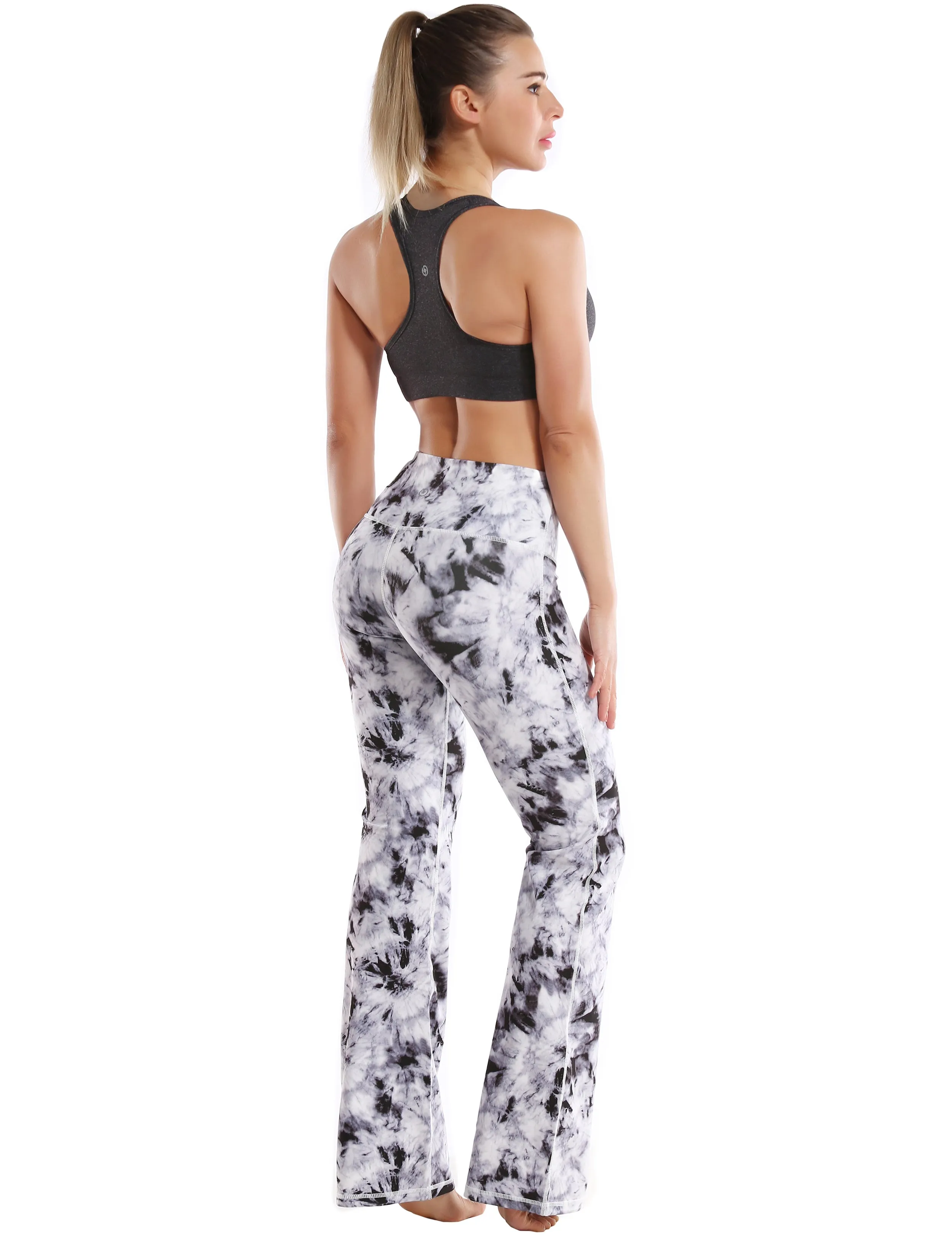 29" 31" 33" 35" 37" High Waist Printed Bootcut Leggings Black Dandelion_Biking