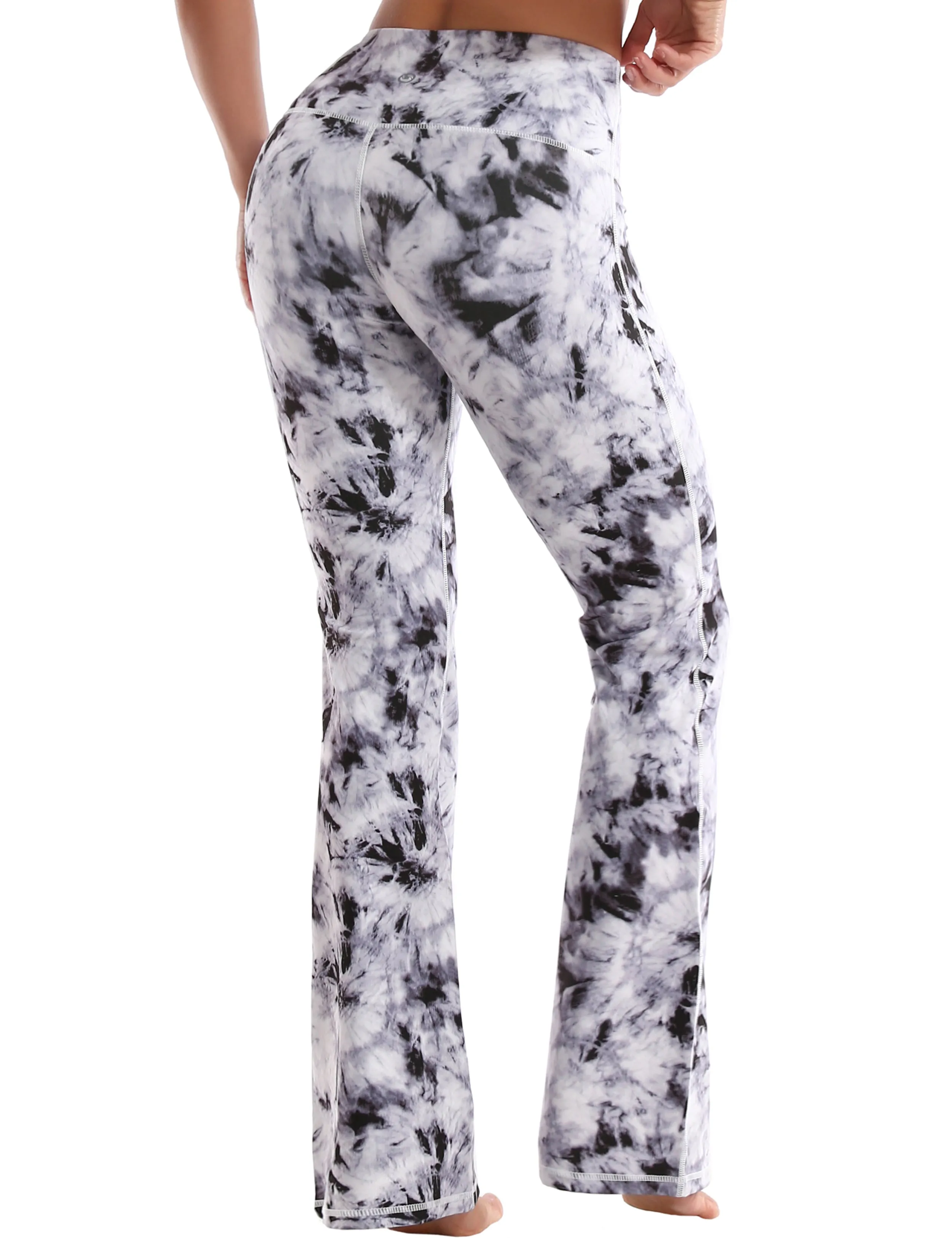 29" 31" 33" 35" 37" High Waist Printed Bootcut Leggings Black Dandelion_Biking