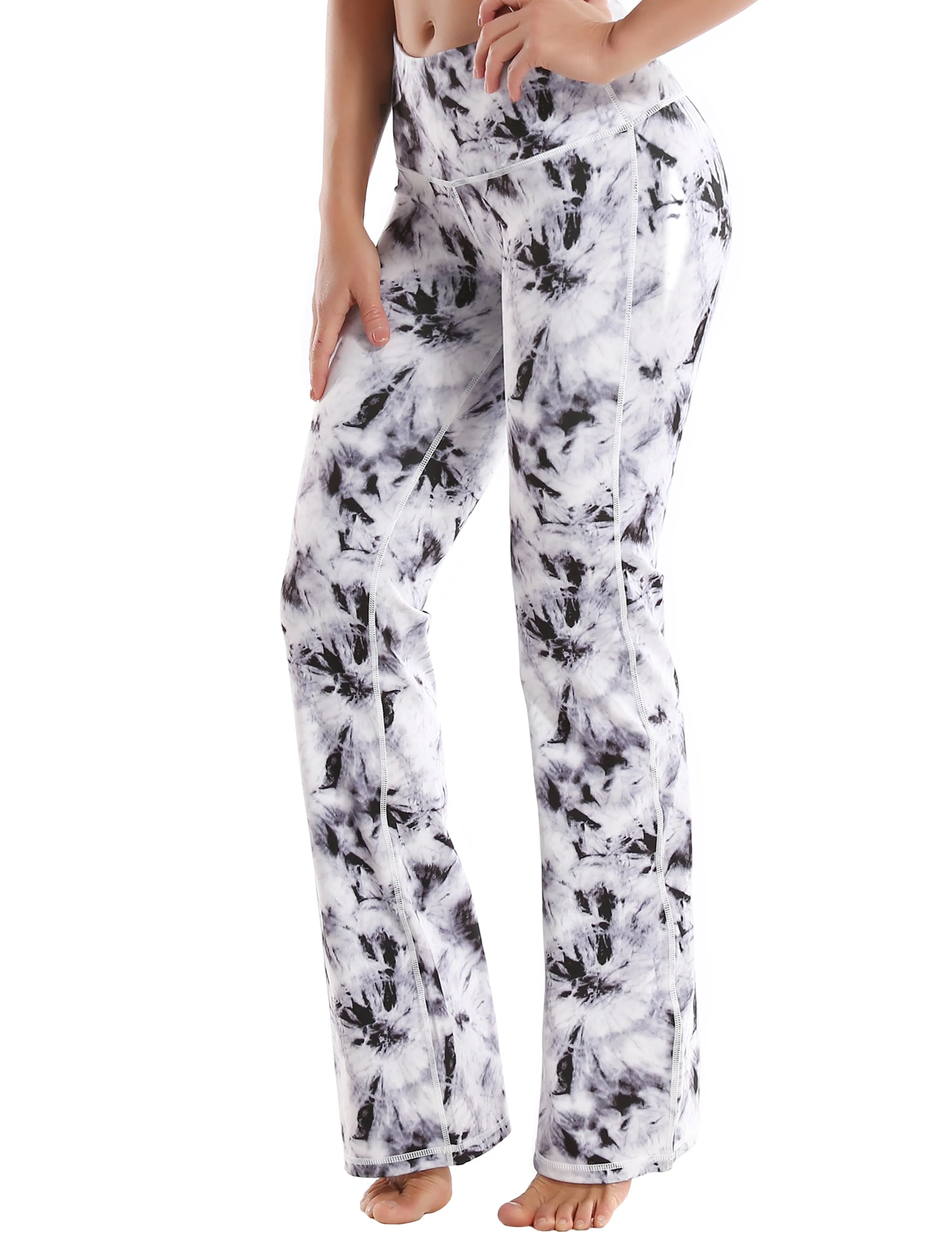 29" 31" 33" 35" 37" High Waist Printed Bootcut Leggings Black Dandelion_Biking