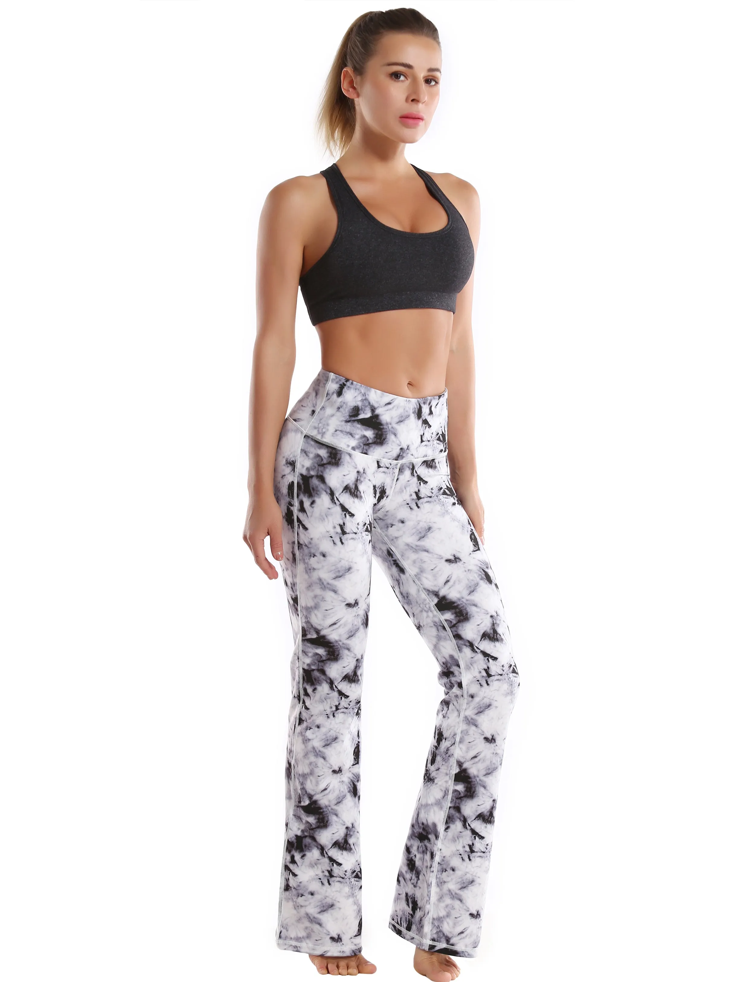 29" 31" 33" 35" 37" High Waist Printed Bootcut Leggings Black Dandelion_Pilates