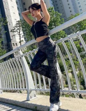 29" 31" 33" 35" 37" High Waist Printed Bootcut Leggings dimgray brushcamo ins_Biking