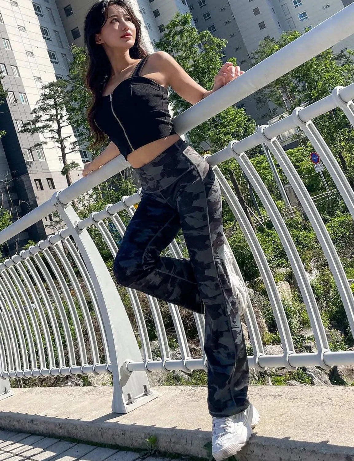 29" 31" 33" 35" 37" High Waist Printed Bootcut Leggings dimgray brushcamo ins_Biking