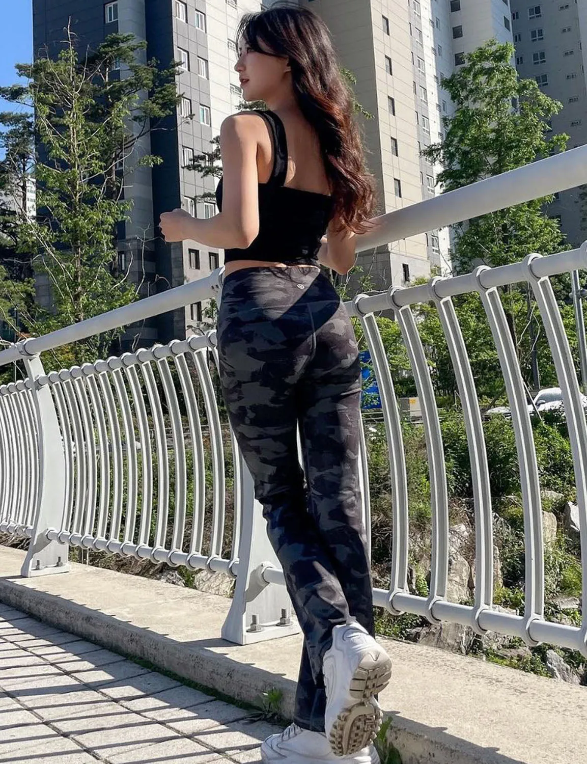 29" 31" 33" 35" 37" High Waist Printed Bootcut Leggings dimgray brushcamo ins_Biking