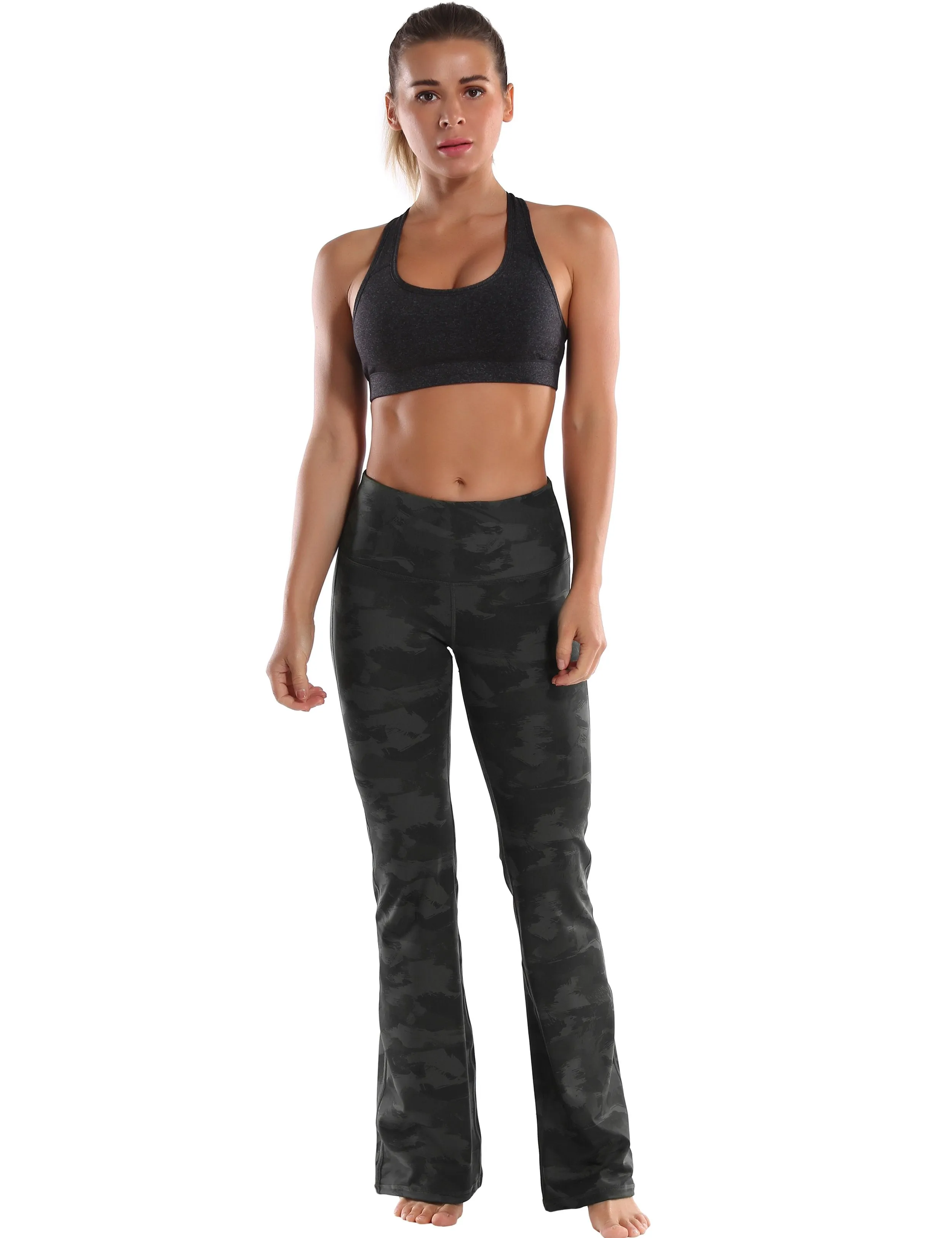 29" 31" 33" 35" 37" High Waist Printed Bootcut Leggings dimgray brushcamo ins_Biking