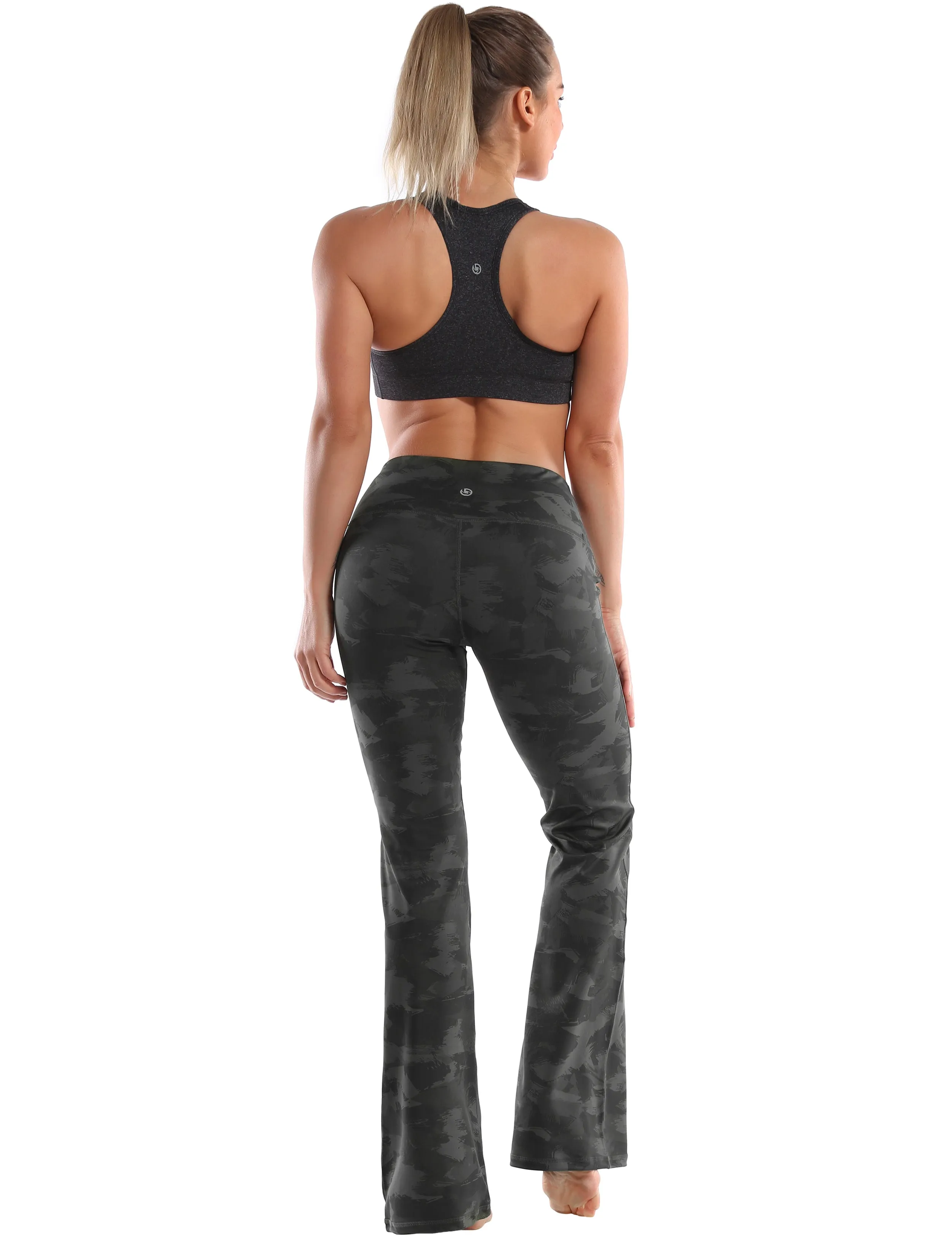 29" 31" 33" 35" 37" High Waist Printed Bootcut Leggings dimgray brushcamo_Golf