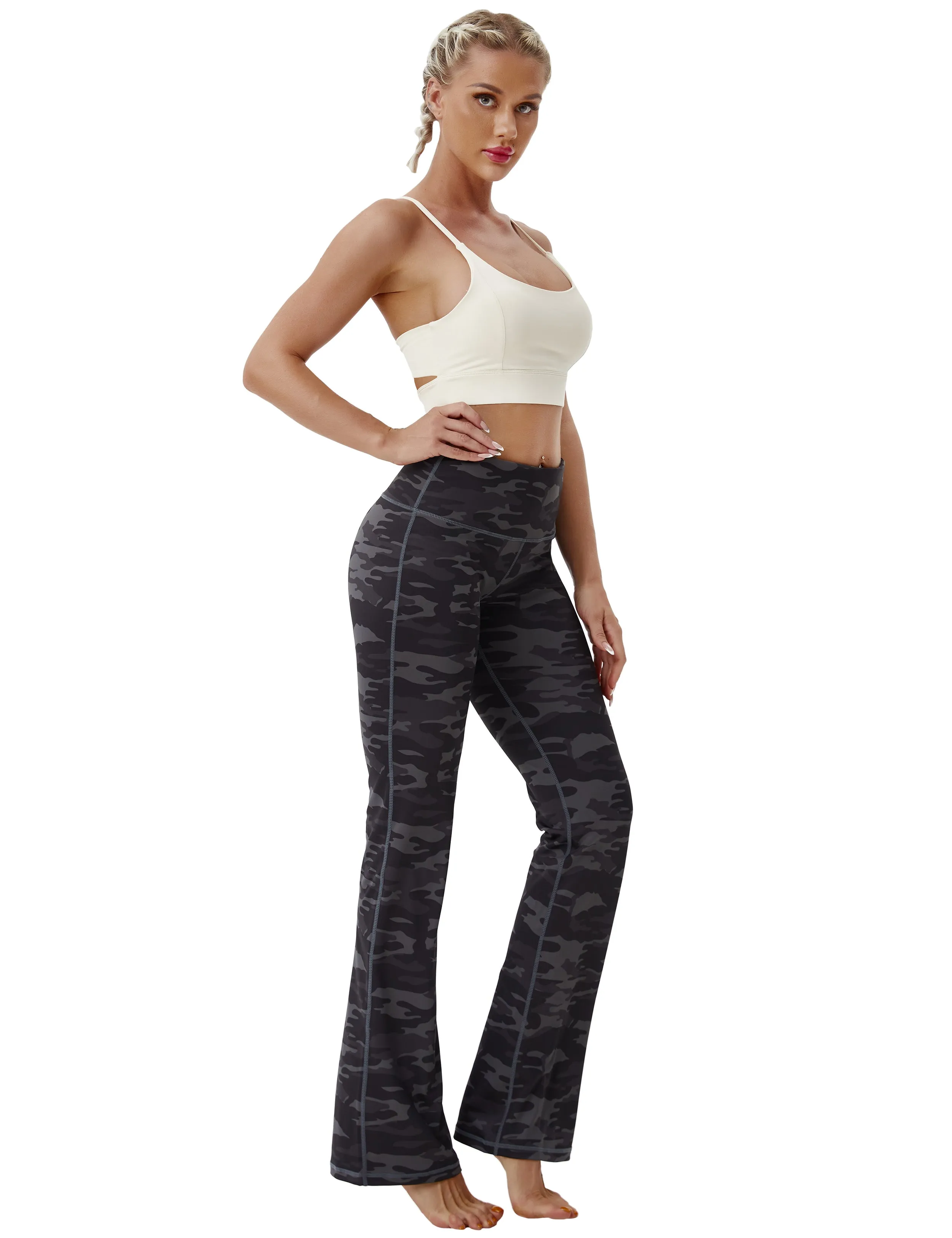 29" 31" 33" 35" 37" High Waist Printed Bootcut Leggings dimgray camo_Golf