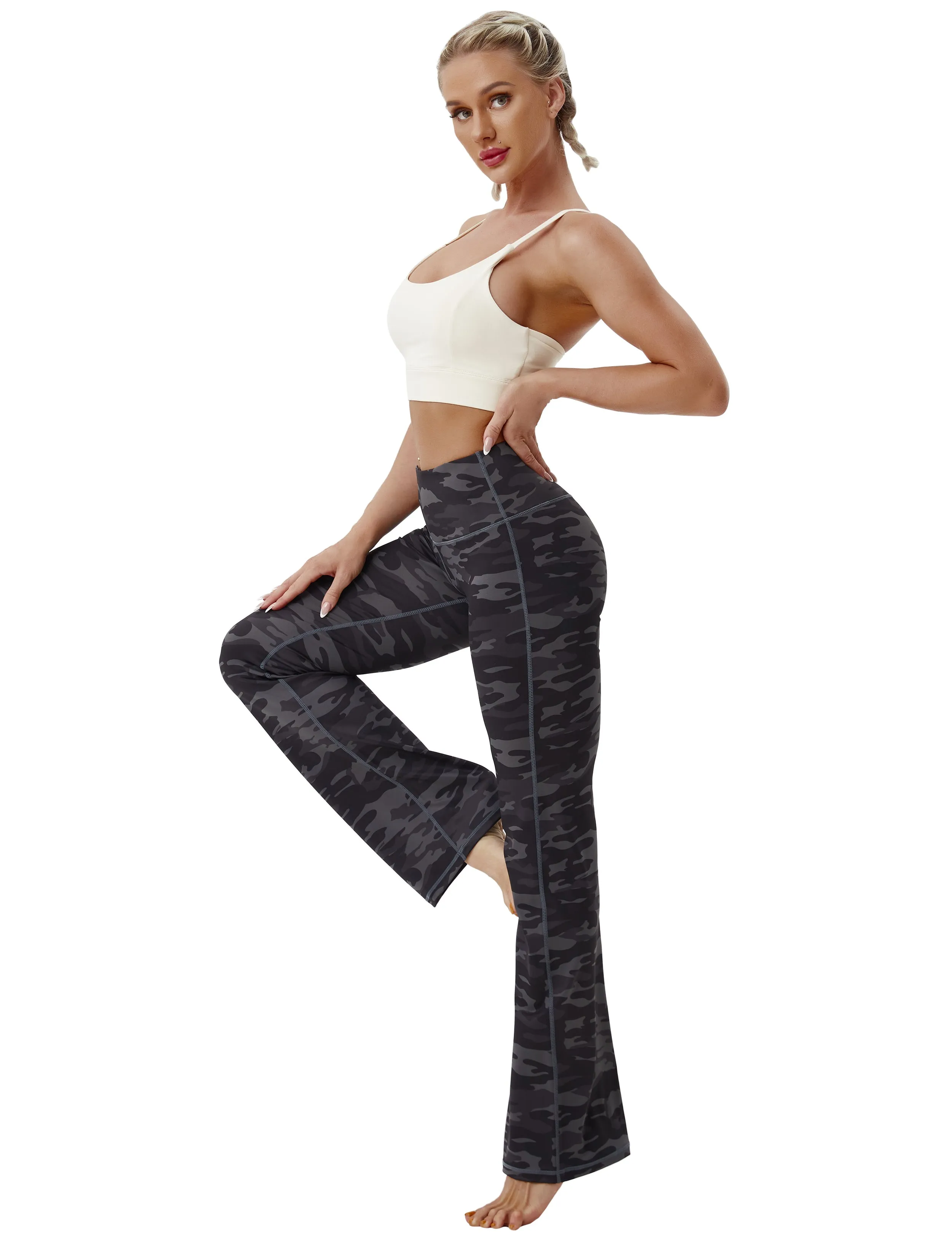 29" 31" 33" 35" 37" High Waist Printed Bootcut Leggings dimgray camo_Golf