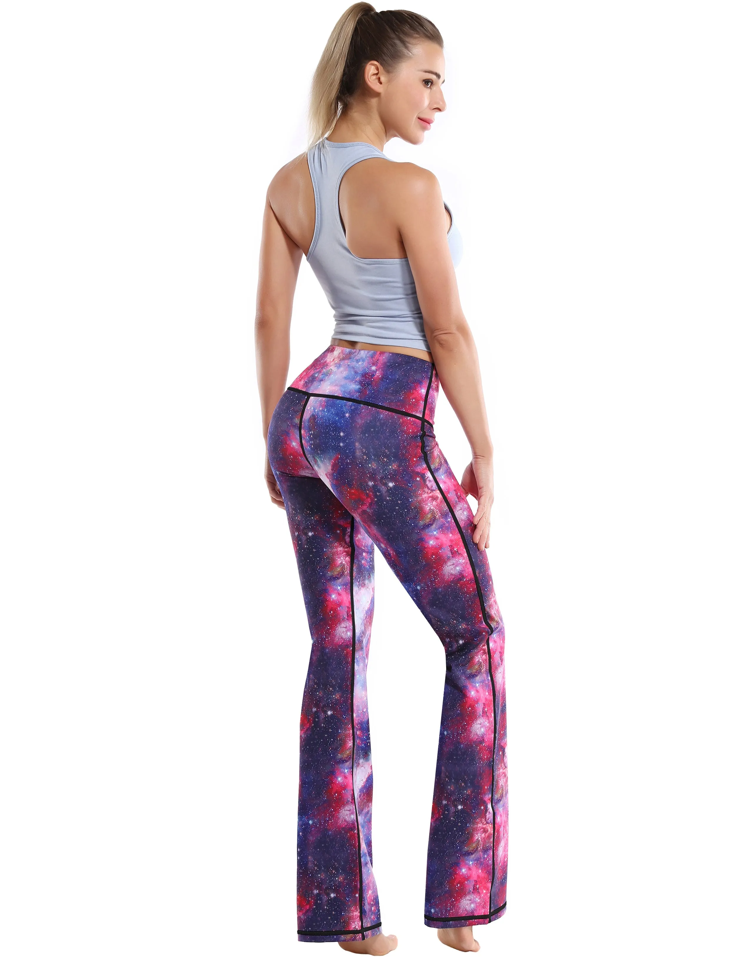 29" 31" 33" 35" 37" High Waist Printed Bootcut Leggings Galaxy_Golf