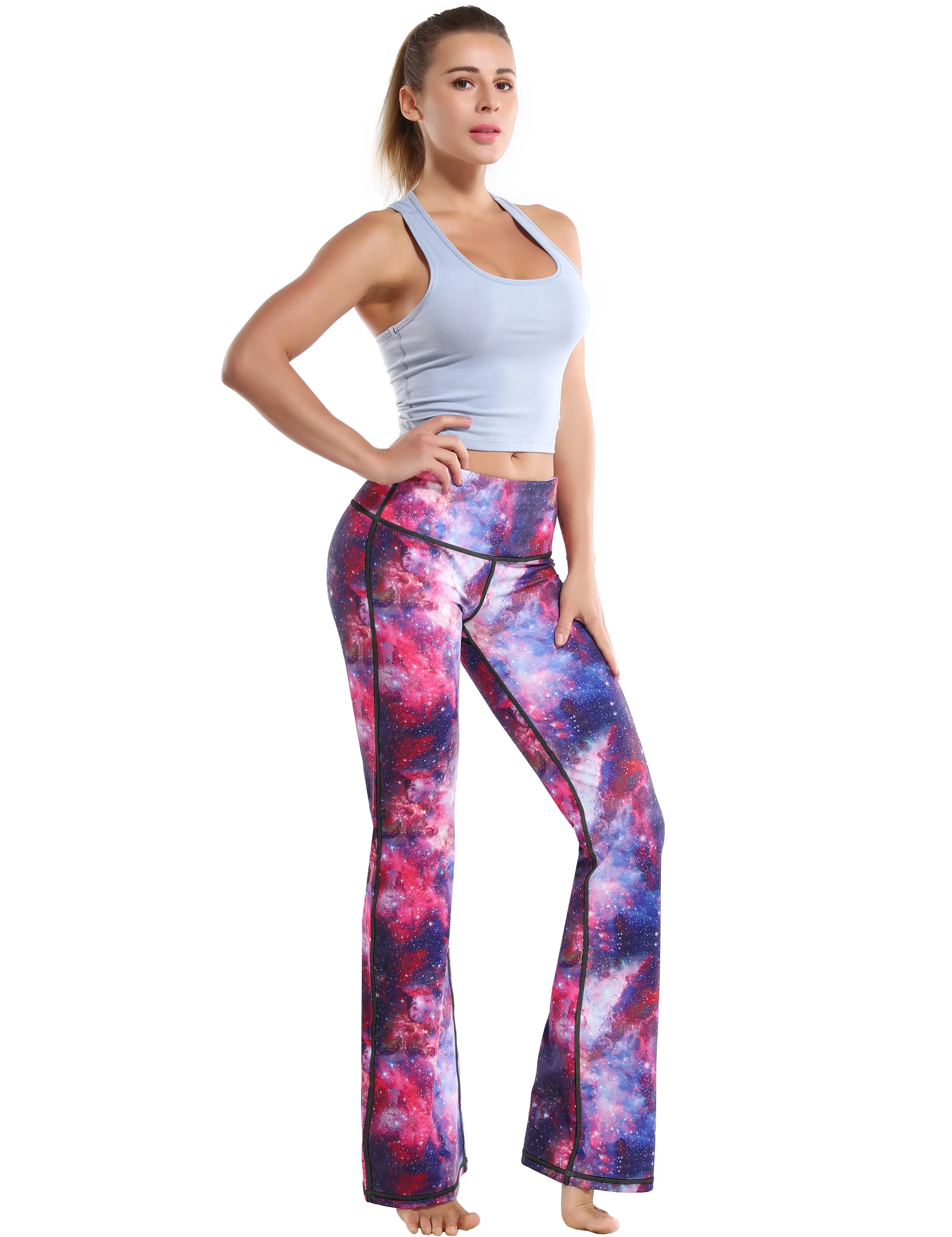 29" 31" 33" 35" 37" High Waist Printed Bootcut Leggings Galaxy_Pilates