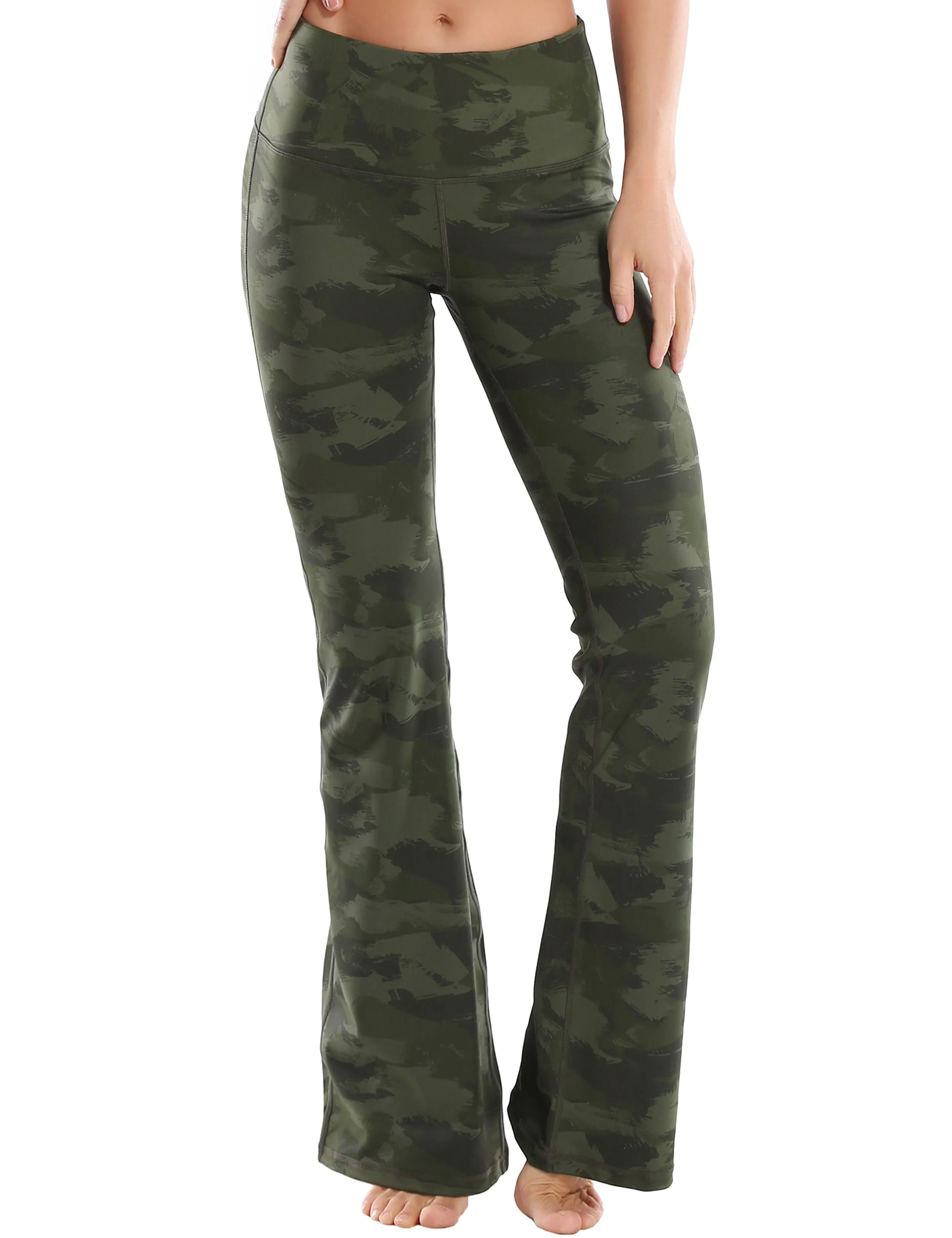 29" 31" 33" 35" 37" High Waist Printed Bootcut Leggings green brushcamo_Golf