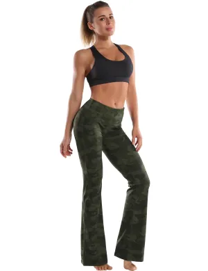 29" 31" 33" 35" 37" High Waist Printed Bootcut Leggings green brushcamo_Pilates