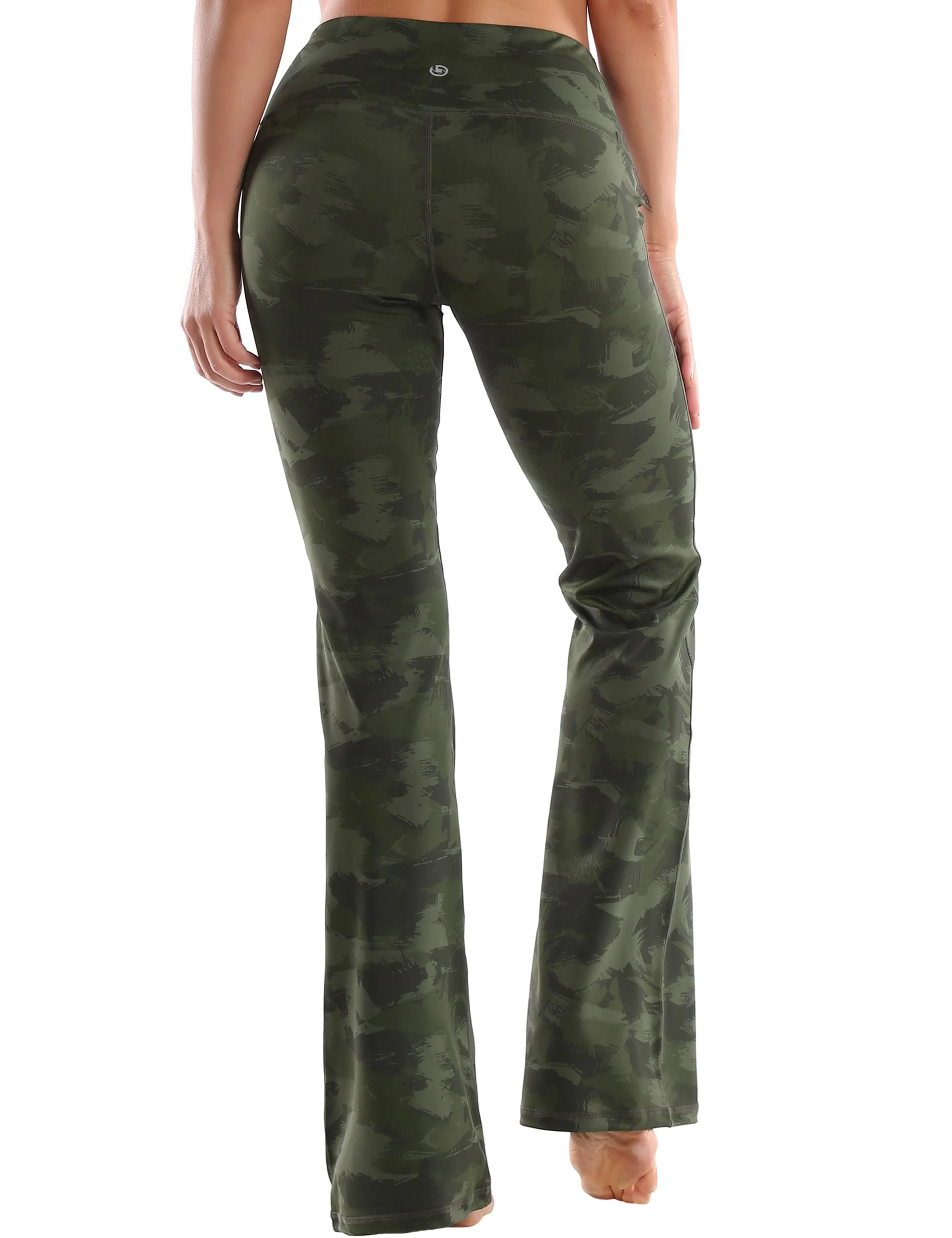 29" 31" 33" 35" 37" High Waist Printed Bootcut Leggings green brushcamo_Pilates