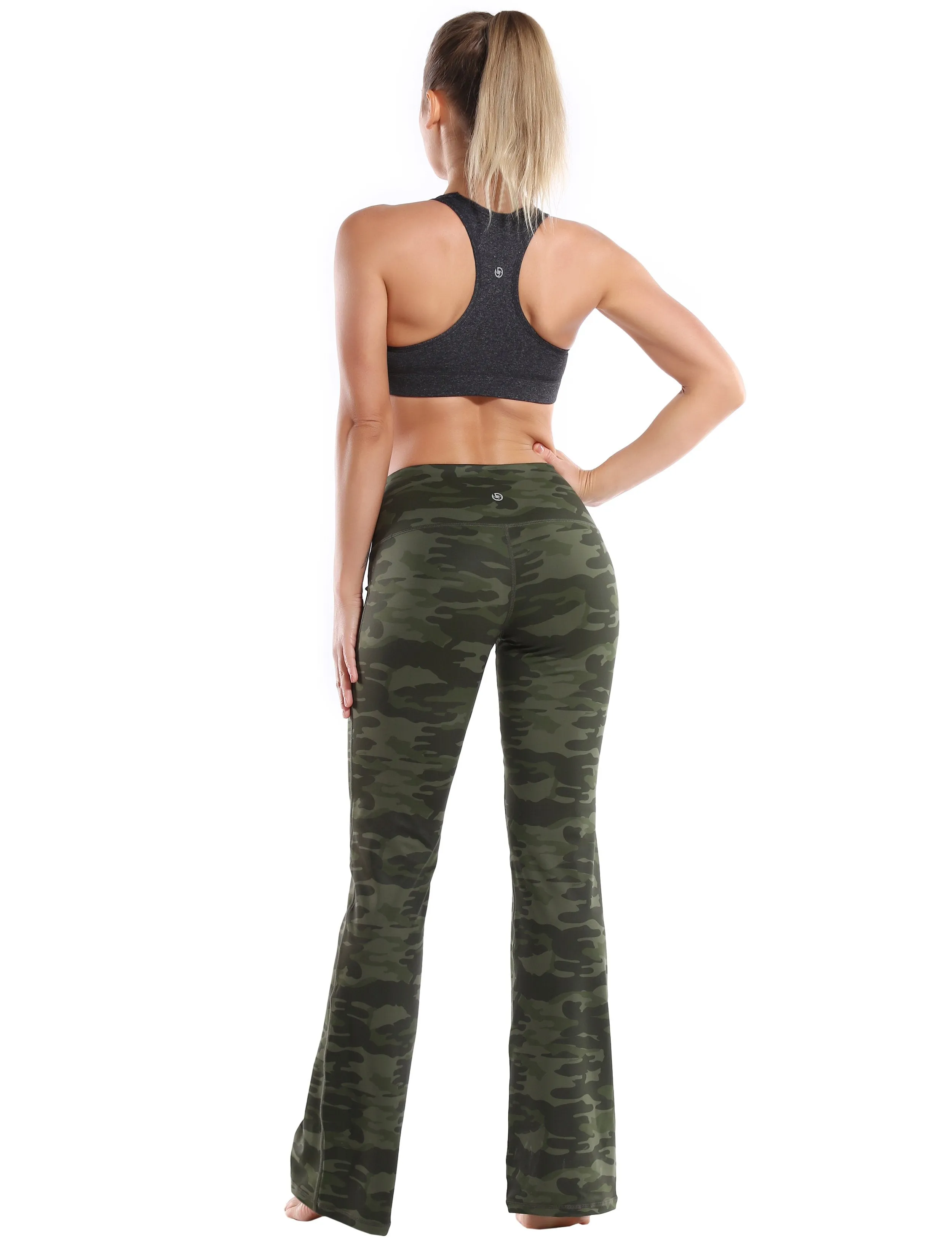 29" 31" 33" 35" 37" High Waist Printed Bootcut Leggings green camo ins_Pilates