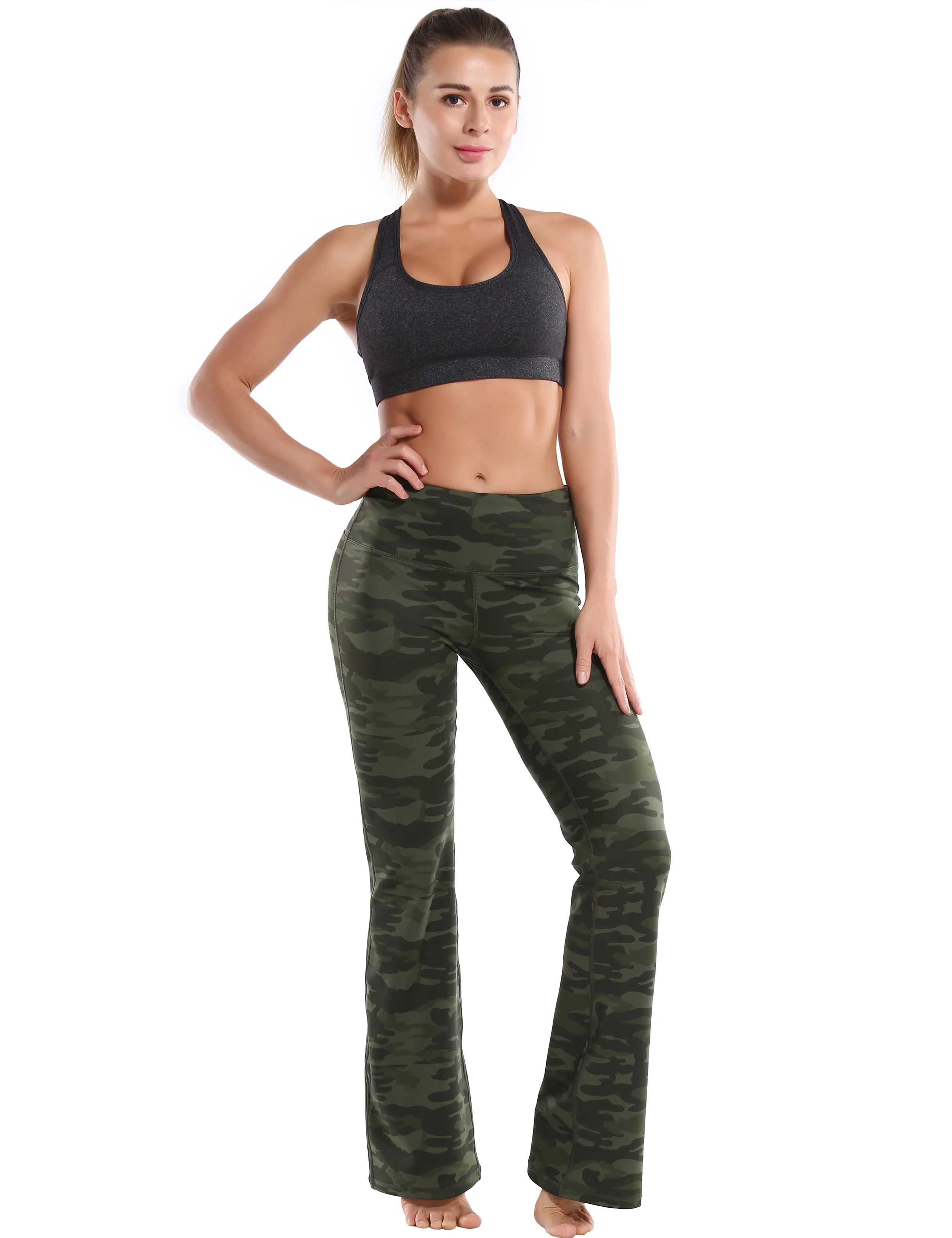 29" 31" 33" 35" 37" High Waist Printed Bootcut Leggings green camo_Golf