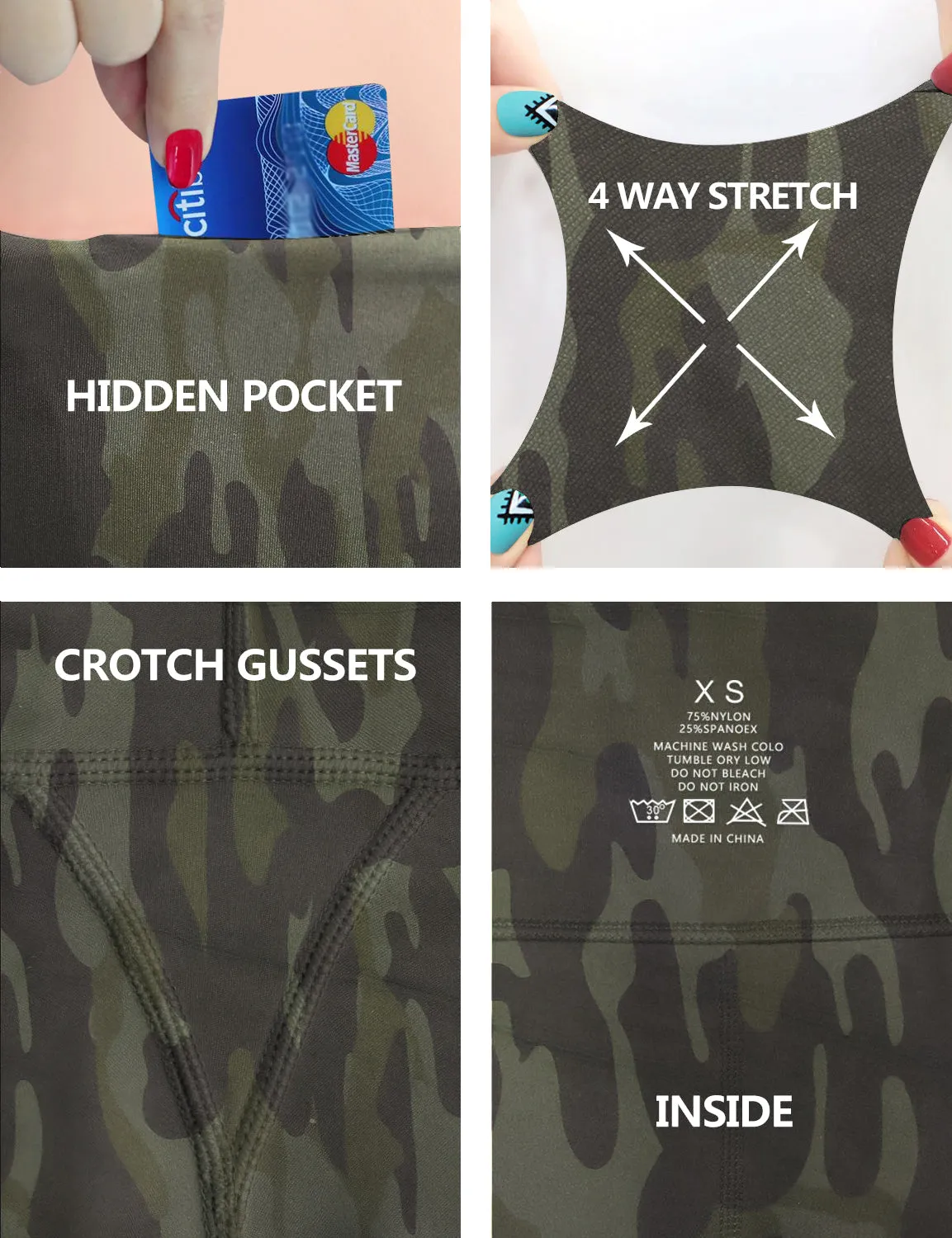 29" 31" 33" 35" 37" High Waist Printed Bootcut Leggings green camo_Golf