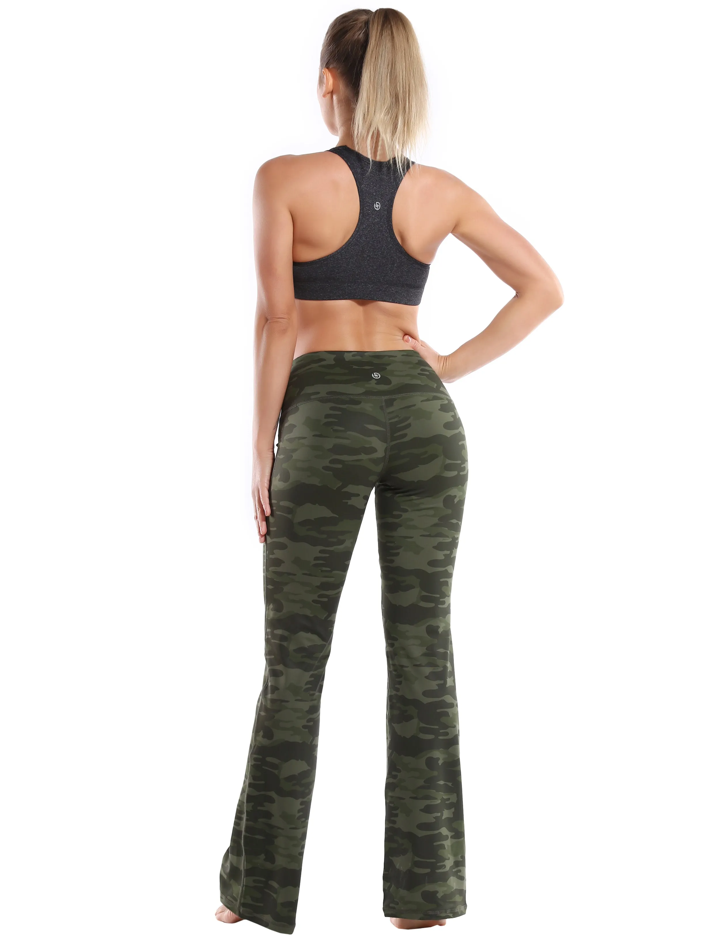 29" 31" 33" 35" 37" High Waist Printed Bootcut Leggings green camo_Golf