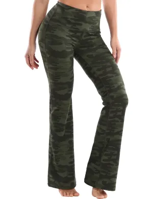 29" 31" 33" 35" 37" High Waist Printed Bootcut Leggings green camo_Gym