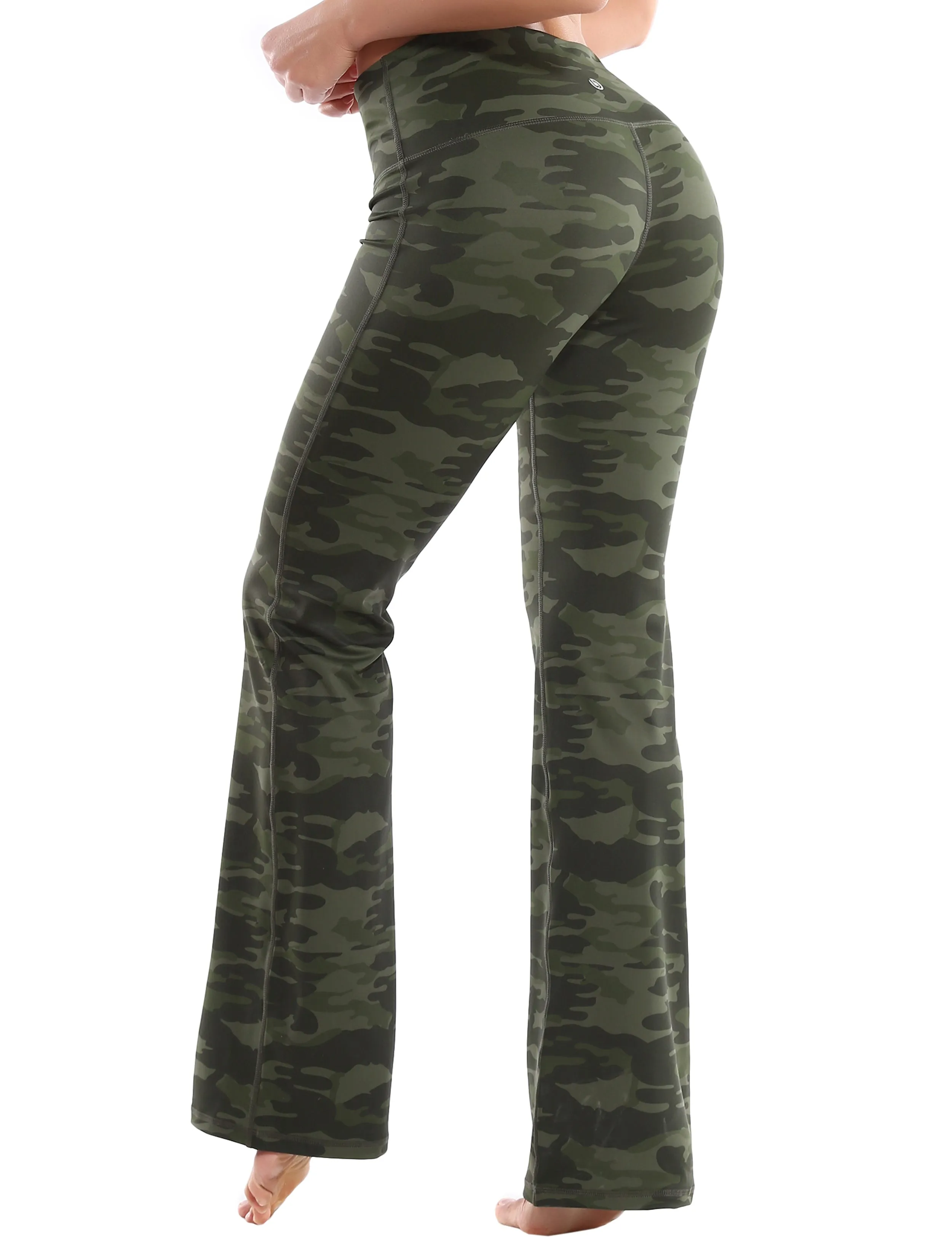 29" 31" 33" 35" 37" High Waist Printed Bootcut Leggings green camo_Gym