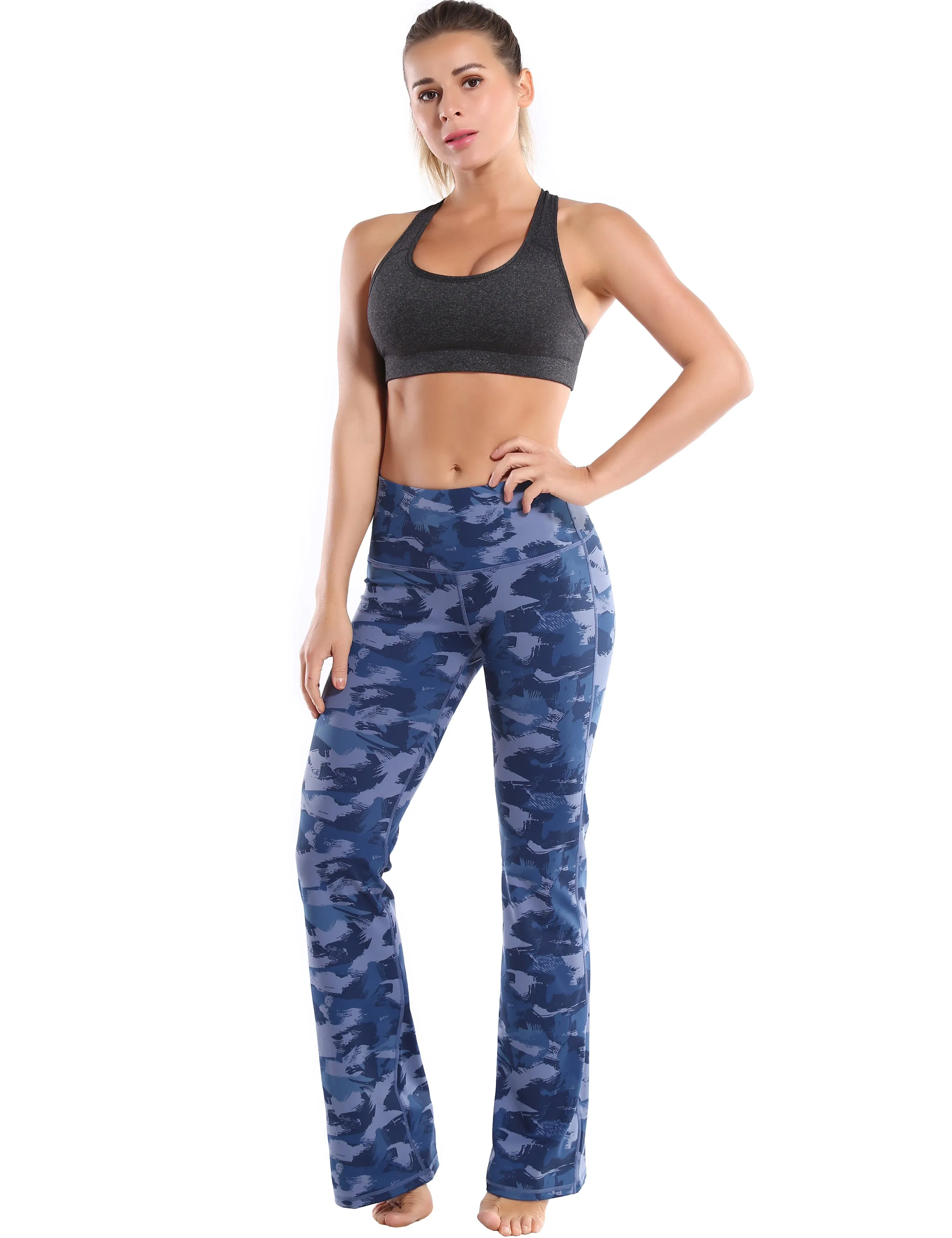 29" 31" 33" 35" 37" High Waist Printed Bootcut Leggings navy brushcamo_Golf