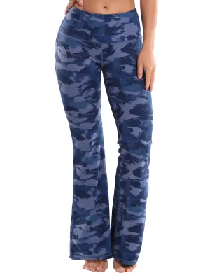 29" 31" 33" 35" 37" High Waist Printed Bootcut Leggings navy brushcamo_Pilates