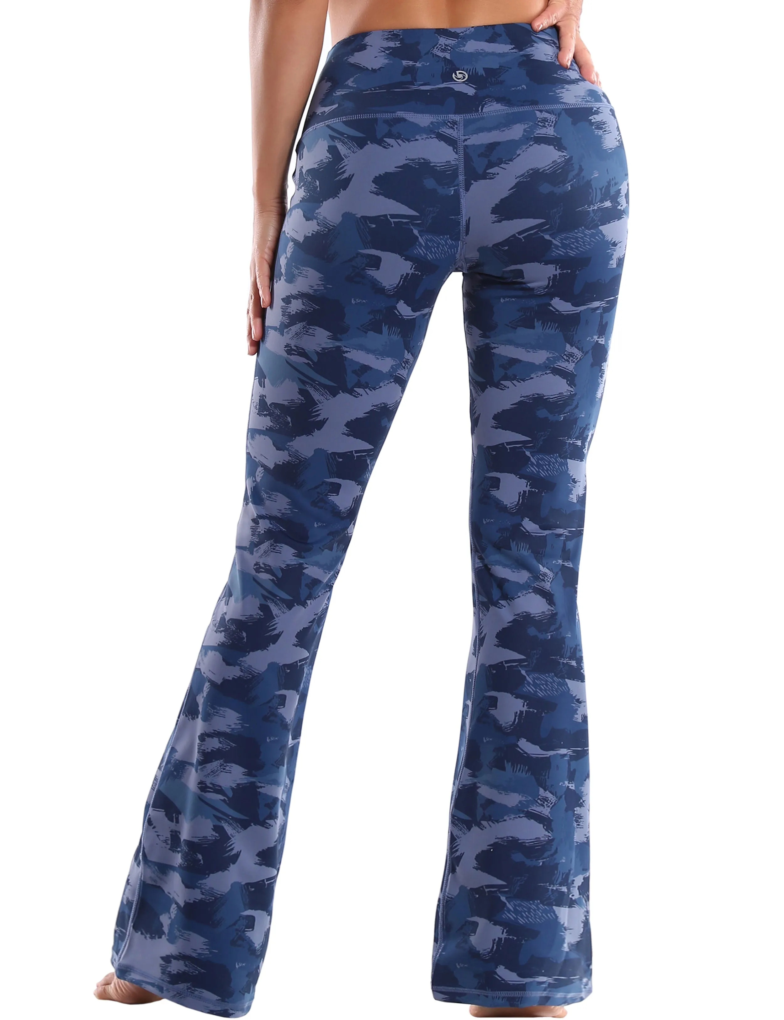 29" 31" 33" 35" 37" High Waist Printed Bootcut Leggings navy brushcamo_Pilates