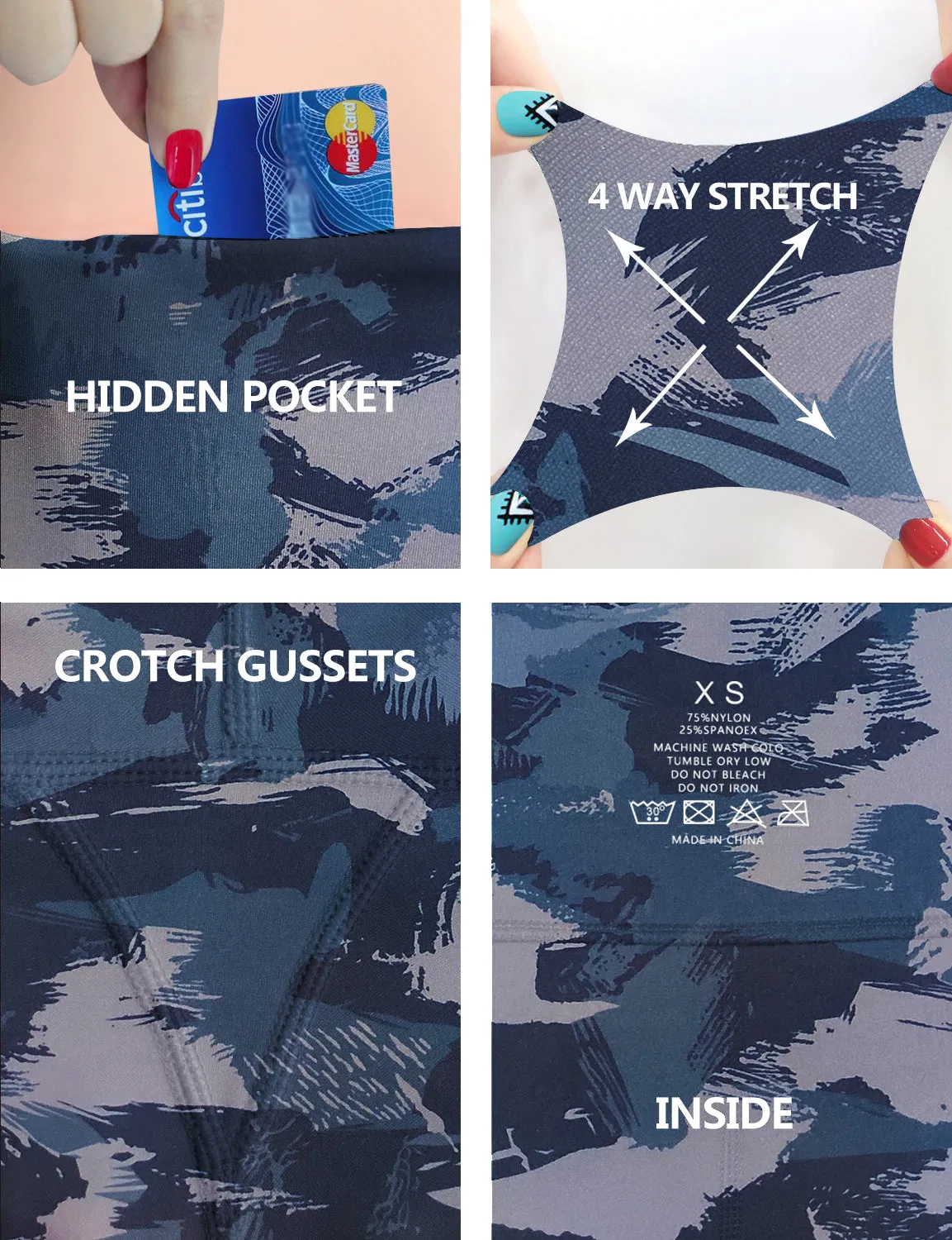 29" 31" 33" 35" 37" High Waist Printed Bootcut Leggings navy brushcamo_Pilates