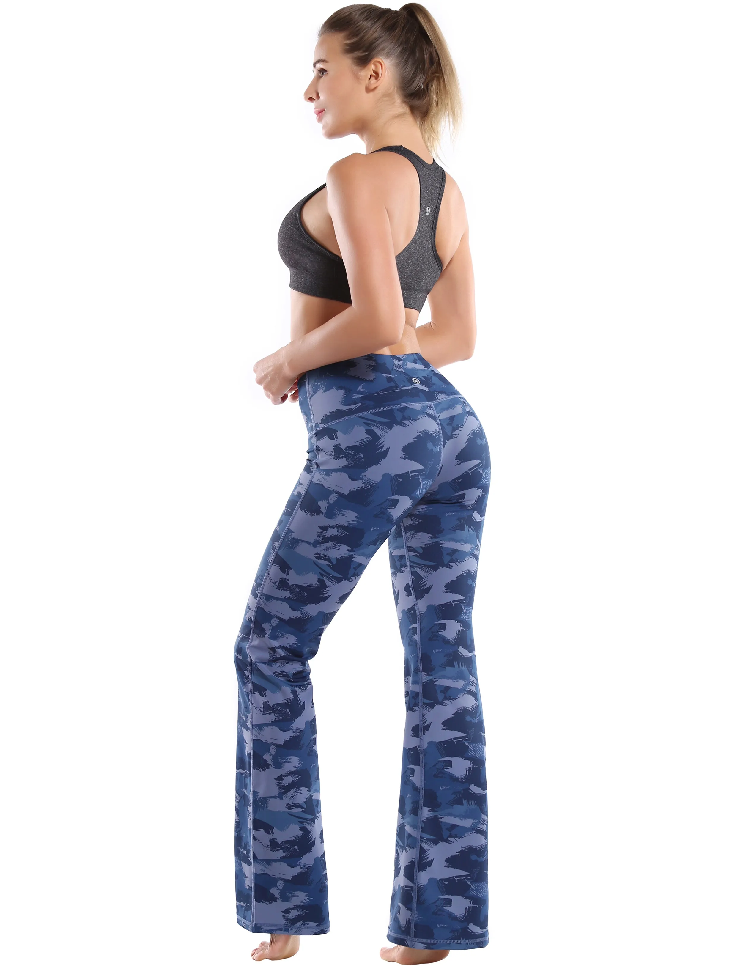 29" 31" 33" 35" 37" High Waist Printed Bootcut Leggings navy brushcamo_Pilates